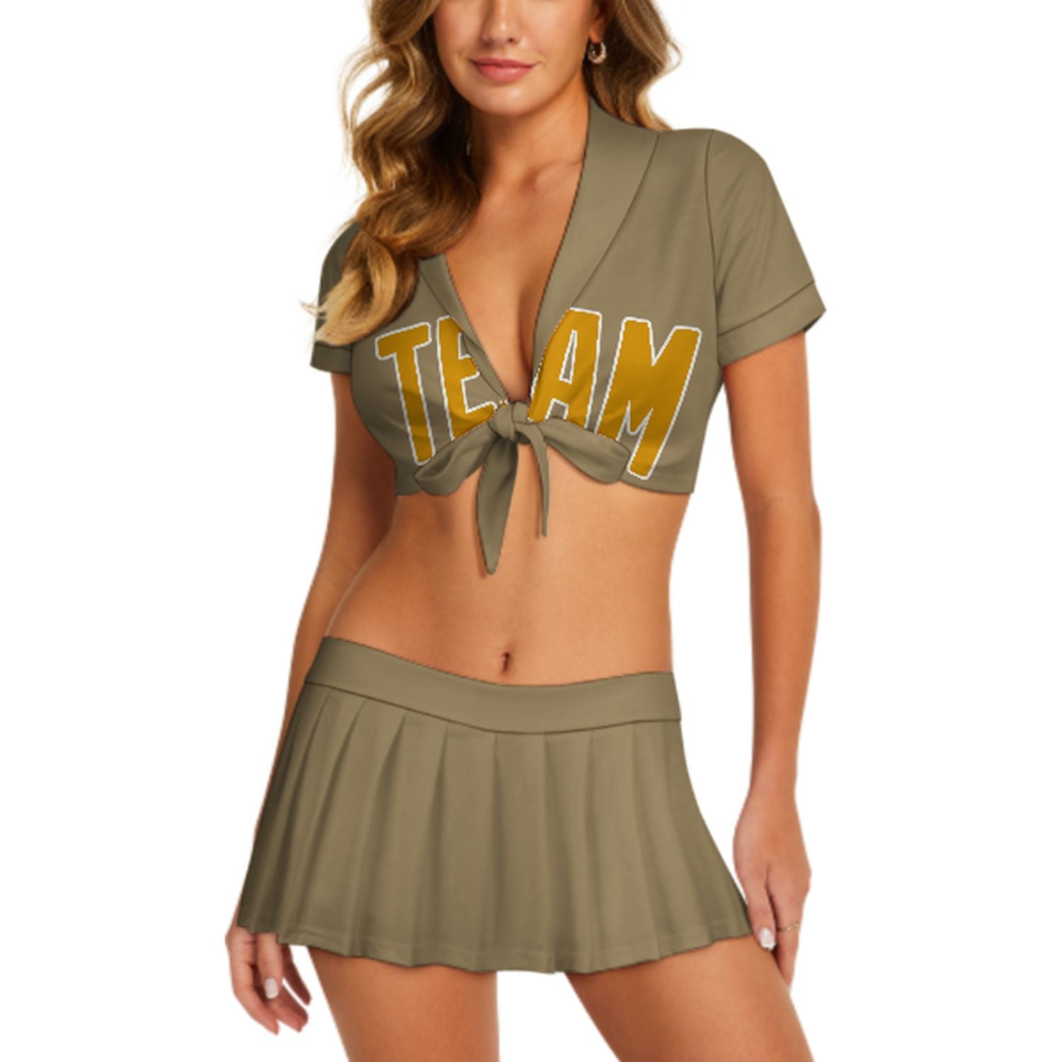 Maßgeschneidertes Hellkhaki Gelb Cheerleader Outfit Set