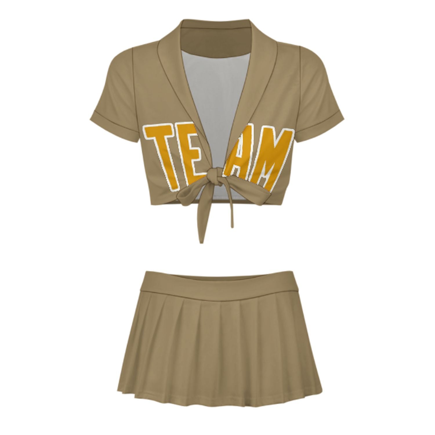 Maßgeschneidertes Hellkhaki Gelb Cheerleader Outfit Set