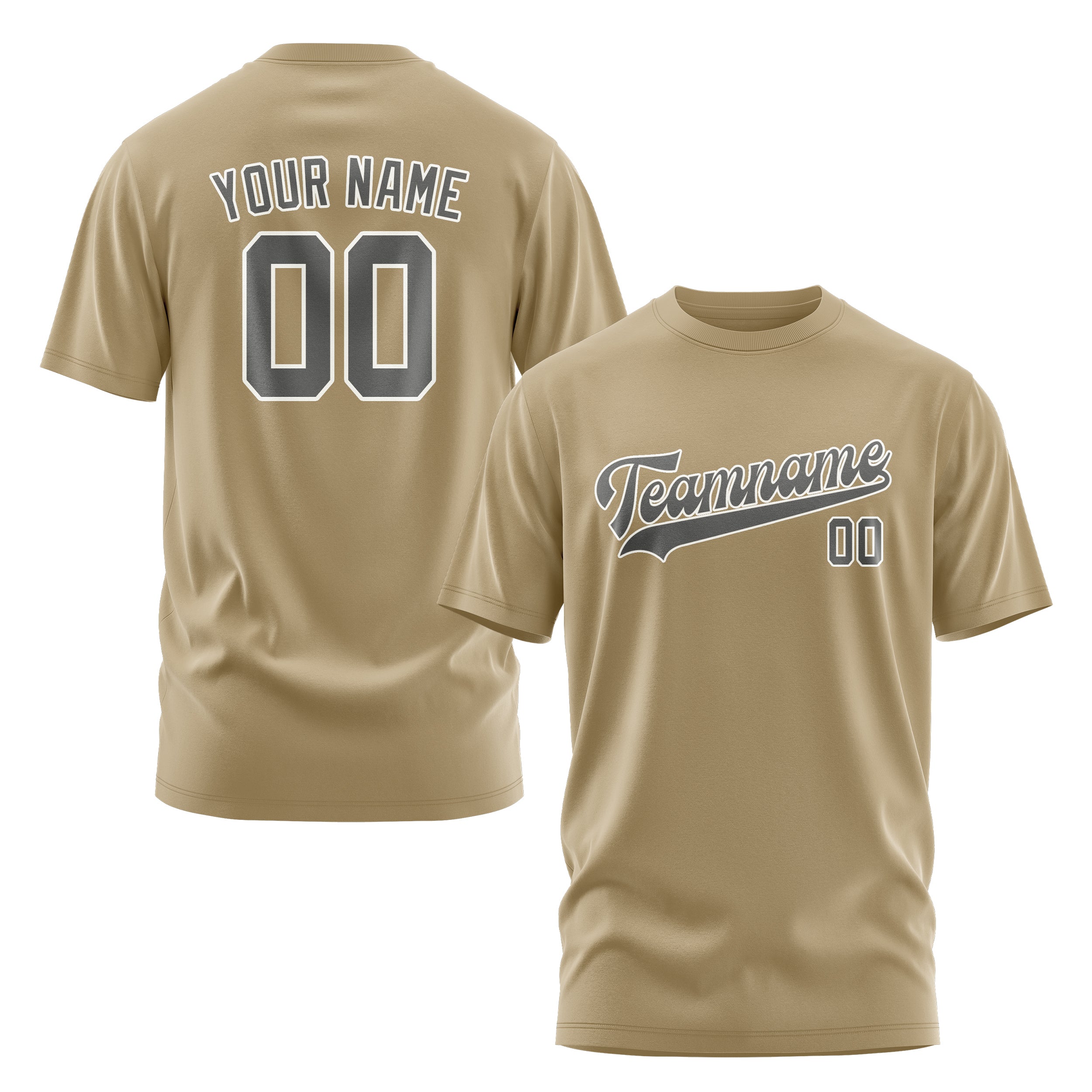 Maßgeschneidertes Hellkhaki Dunkelgrau T-Shirt