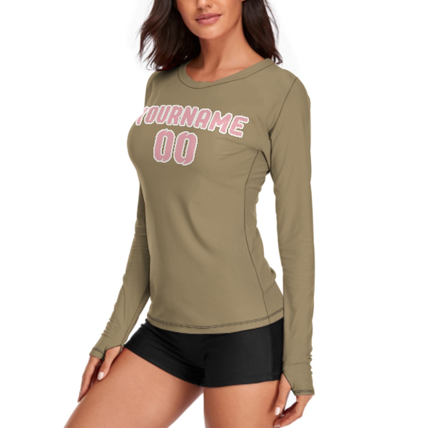 Camicia a maniche lunghe da donna in rosa kaki chiaro su misura