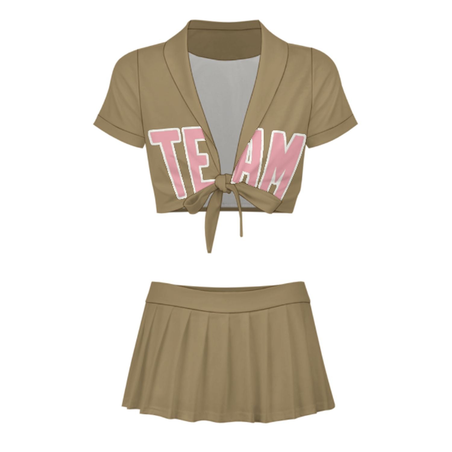 Maßgeschneidertes Hellkhaki Rosa Cheerleader Outfit Set