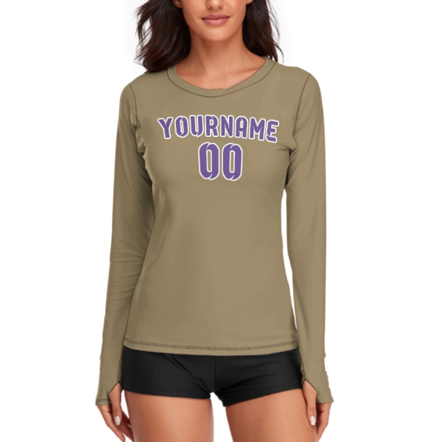 Camicia da donna a maniche lunghe color kaki chiaro lavanda su misura