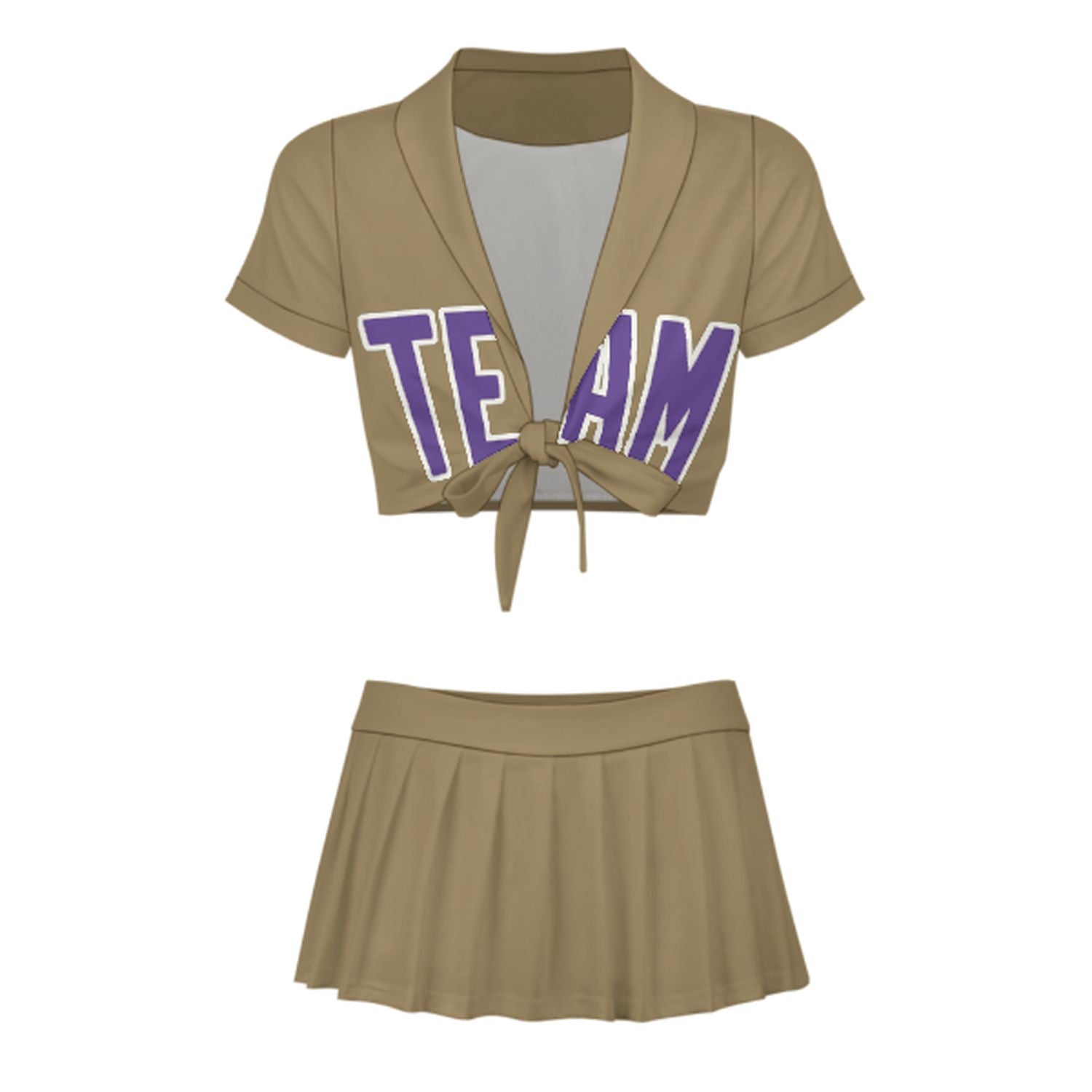 Maßgeschneidertes Hellkhaki Lavendel Cheerleader Outfit Set
