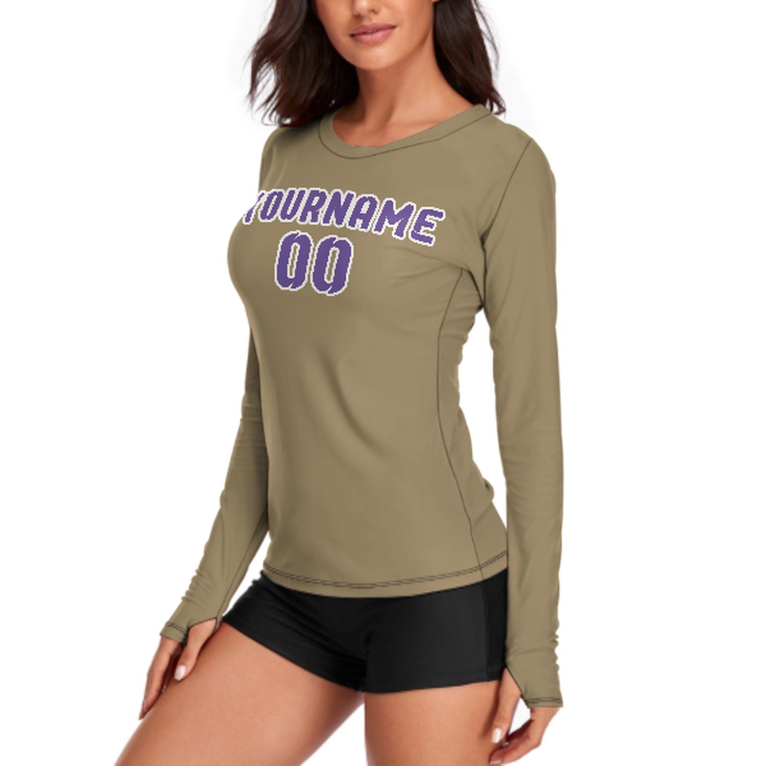 Camicia da donna a maniche lunghe color kaki chiaro lavanda su misura