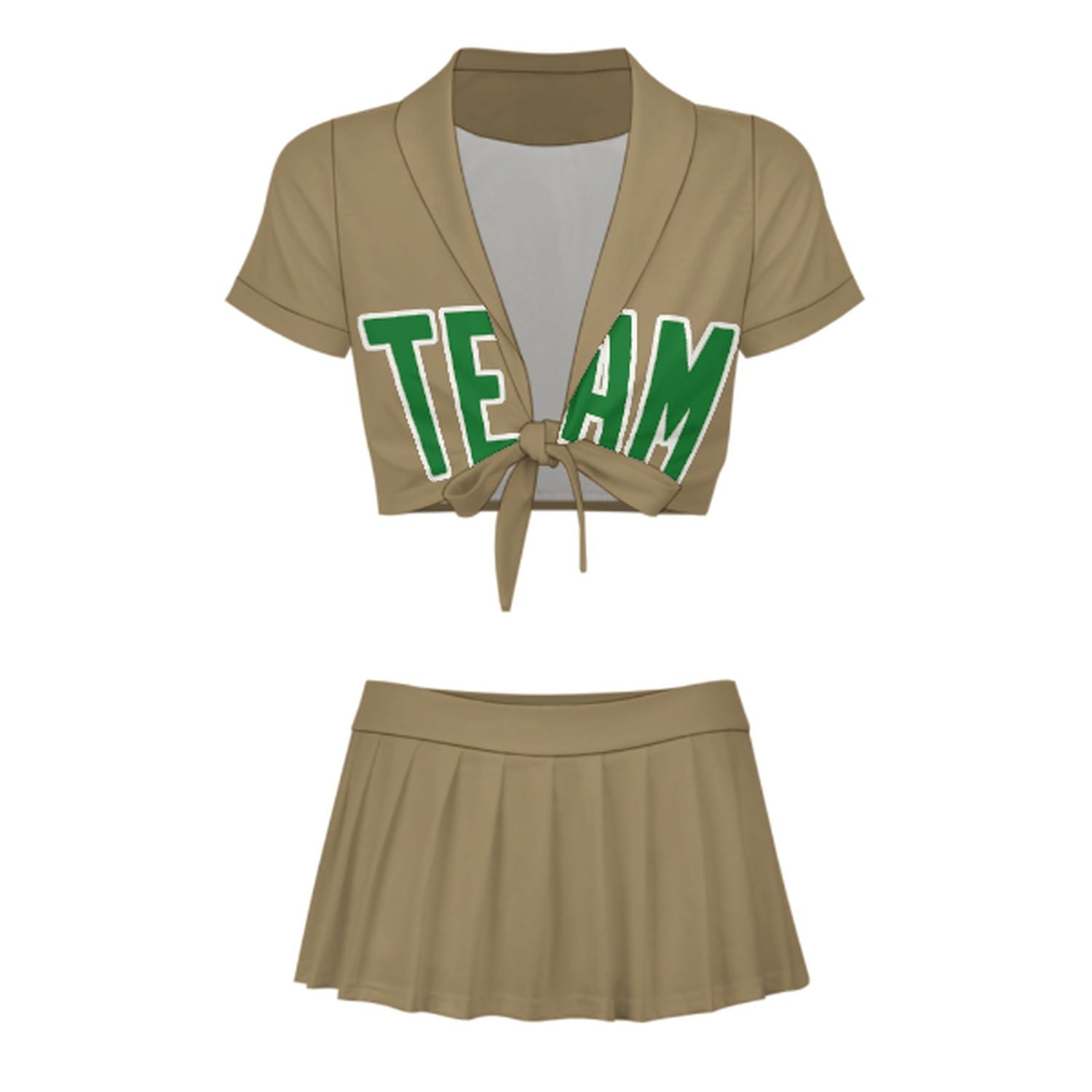 Maßgeschneidertes Hellkhaki Smaragdgrün Cheerleader Outfit Set