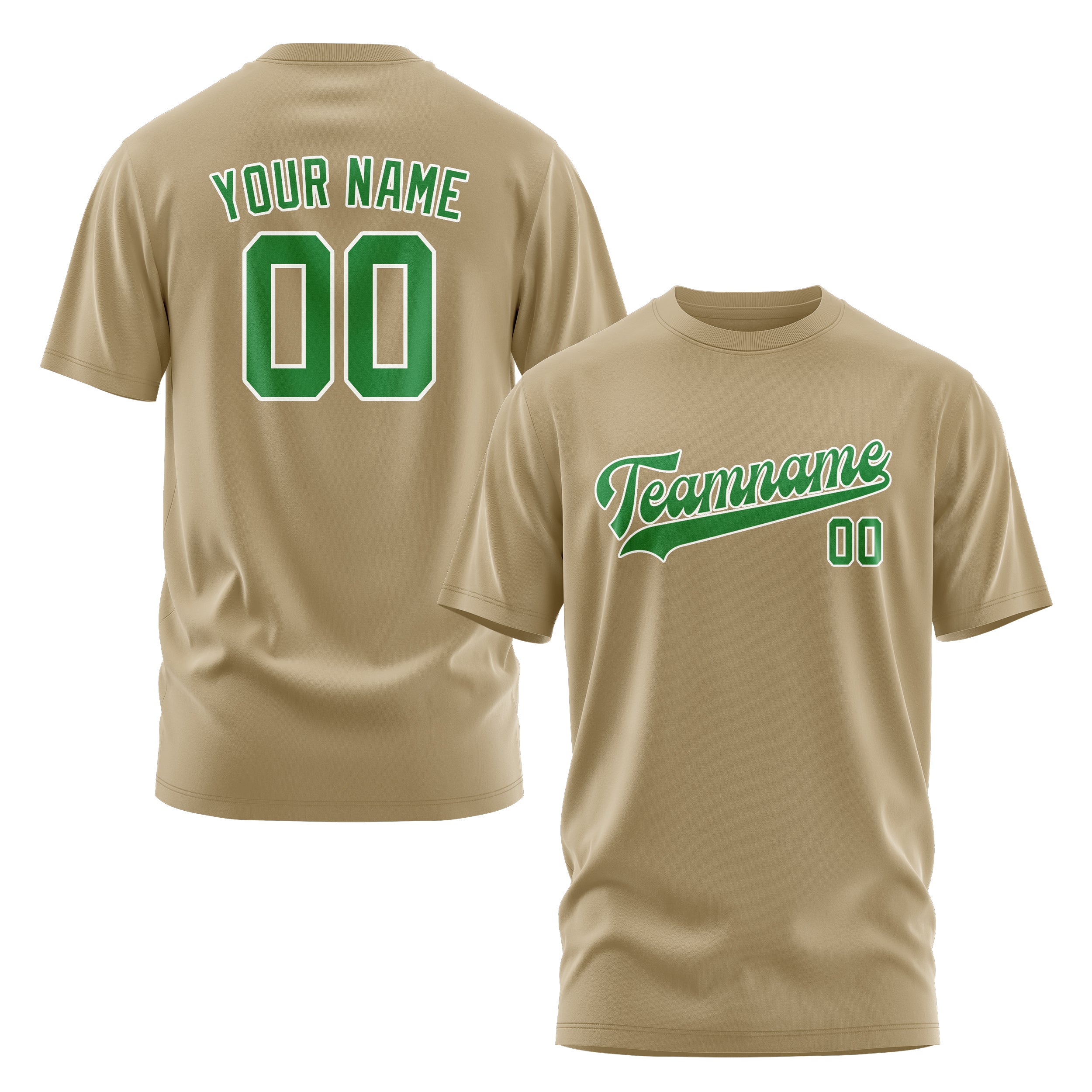 Maßgeschneidertes Hellkhaki Smaragdgrün T-Shirt