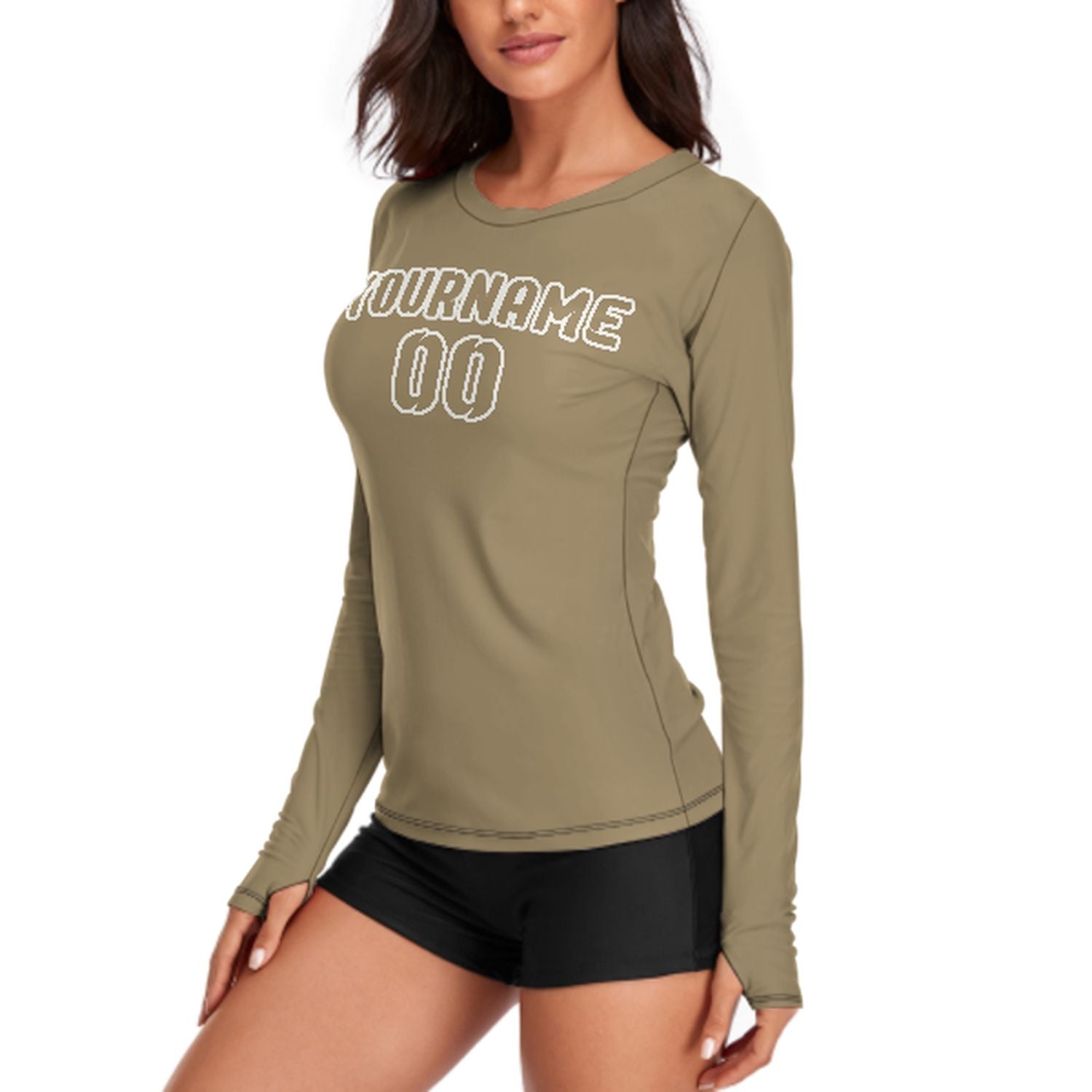 Camicia da donna a maniche lunghe color cachi chiaro su misura