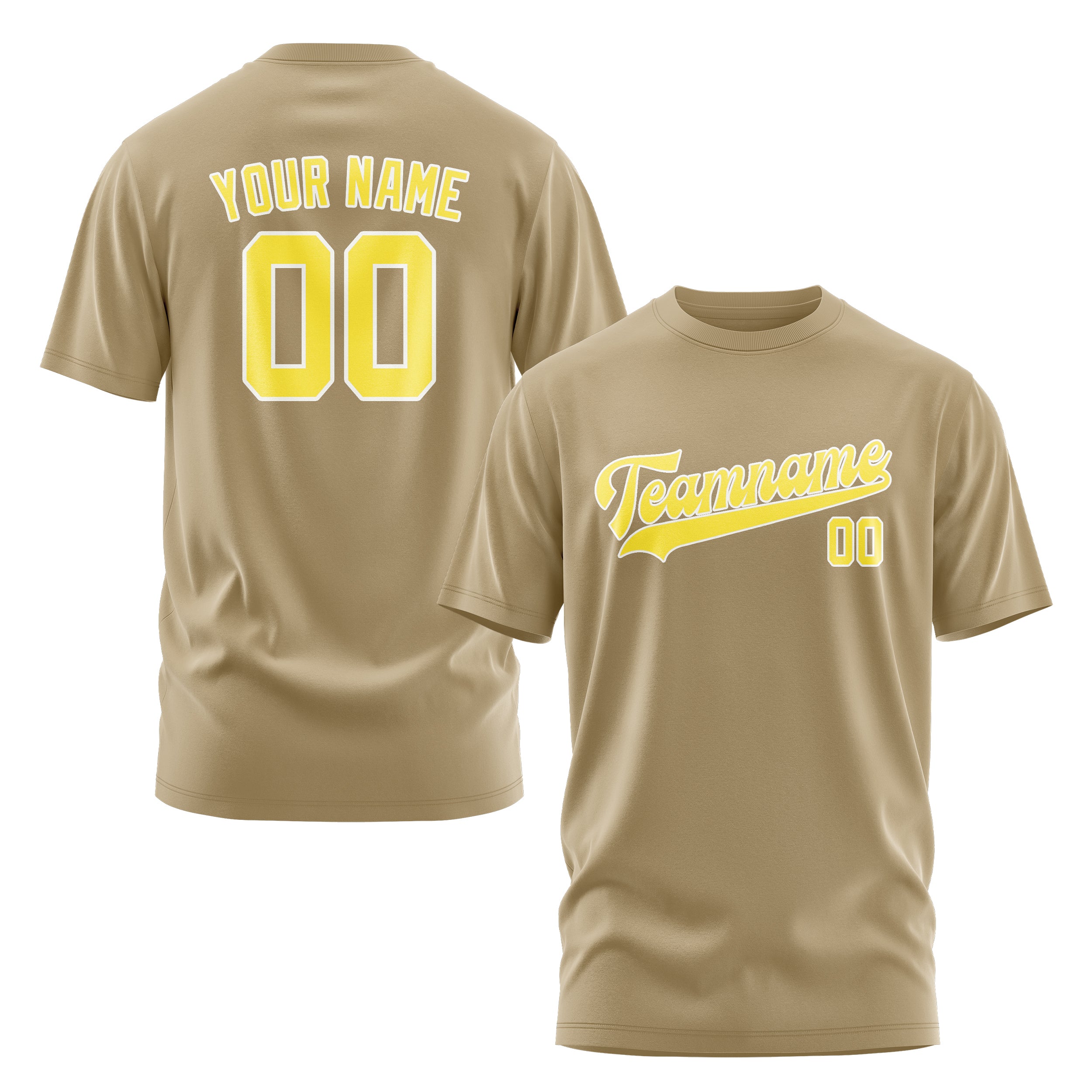 Maßgeschneidertes Hellkhaki Blassgelb T-Shirt