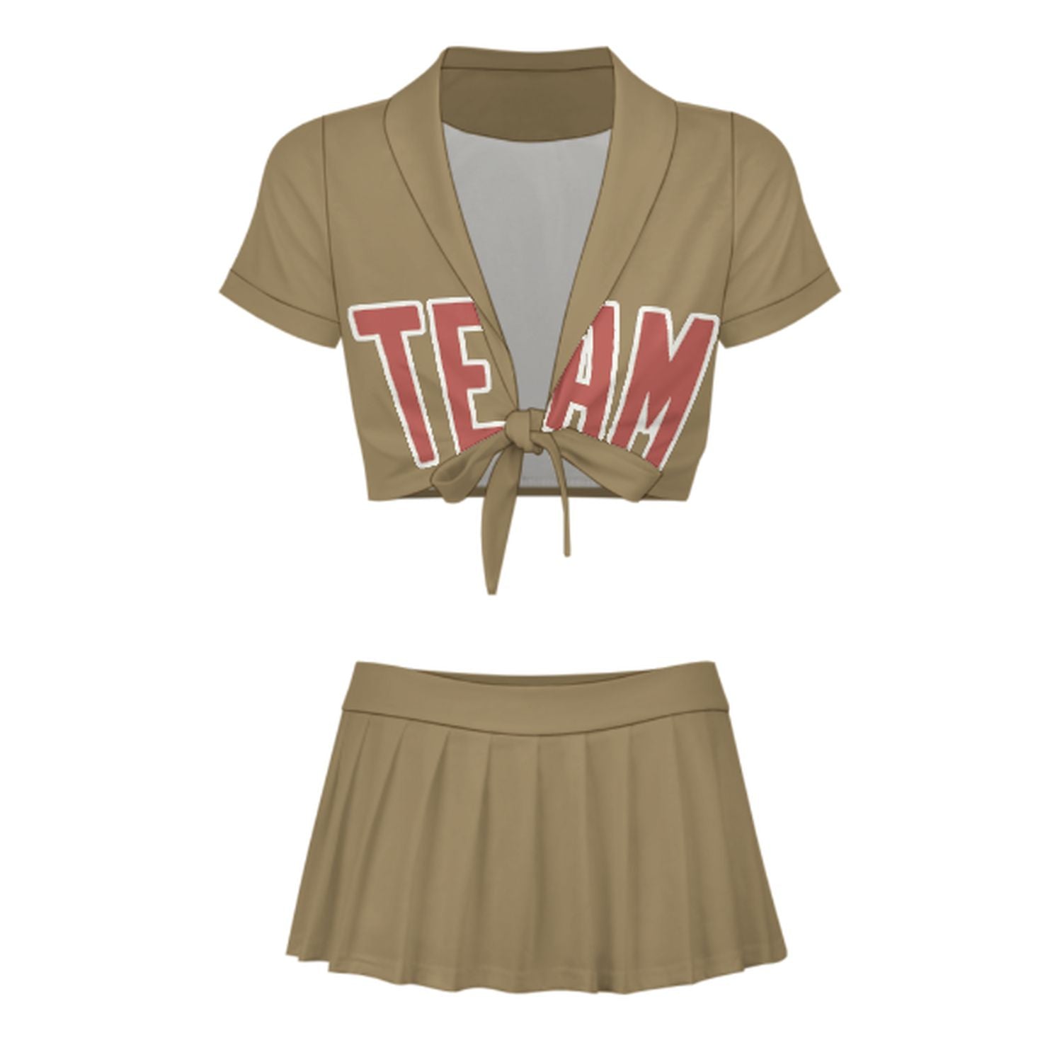 Maßgeschneidertes Hellkhaki Kupferrose Cheerleader Outfit Set