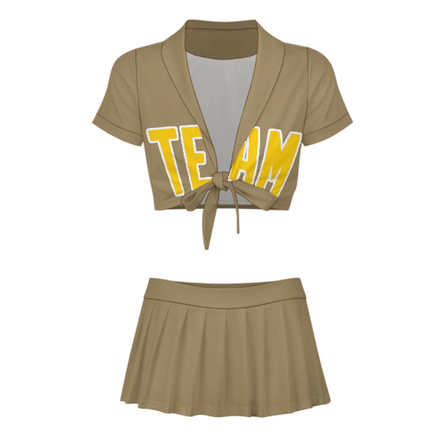 Maßgeschneidertes Hellkhaki Gold Cheerleader Outfit Set