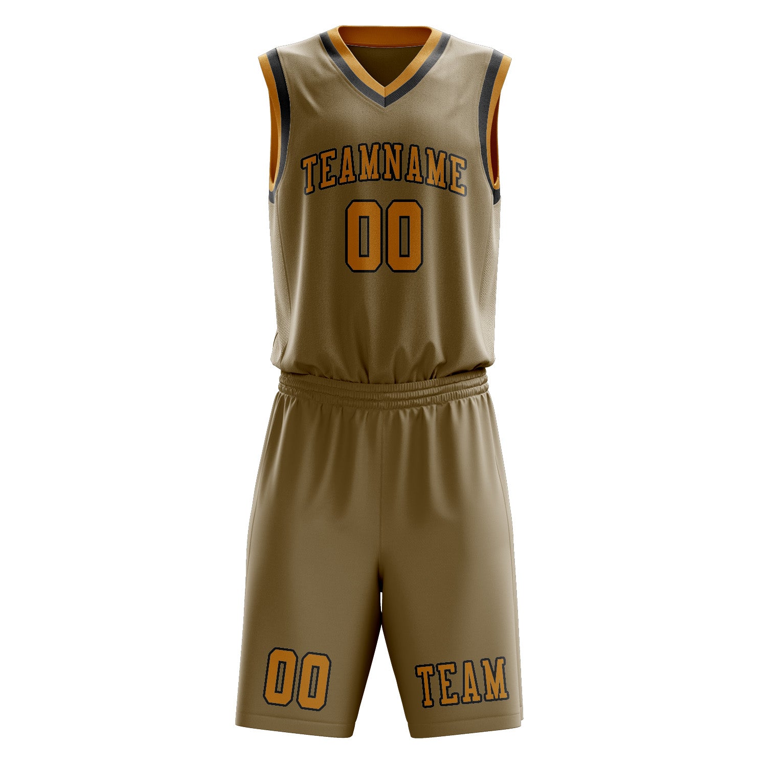 Benutzerdefiniertes Professionelles Hellkhaki Gelb Basketballtrikot-Set