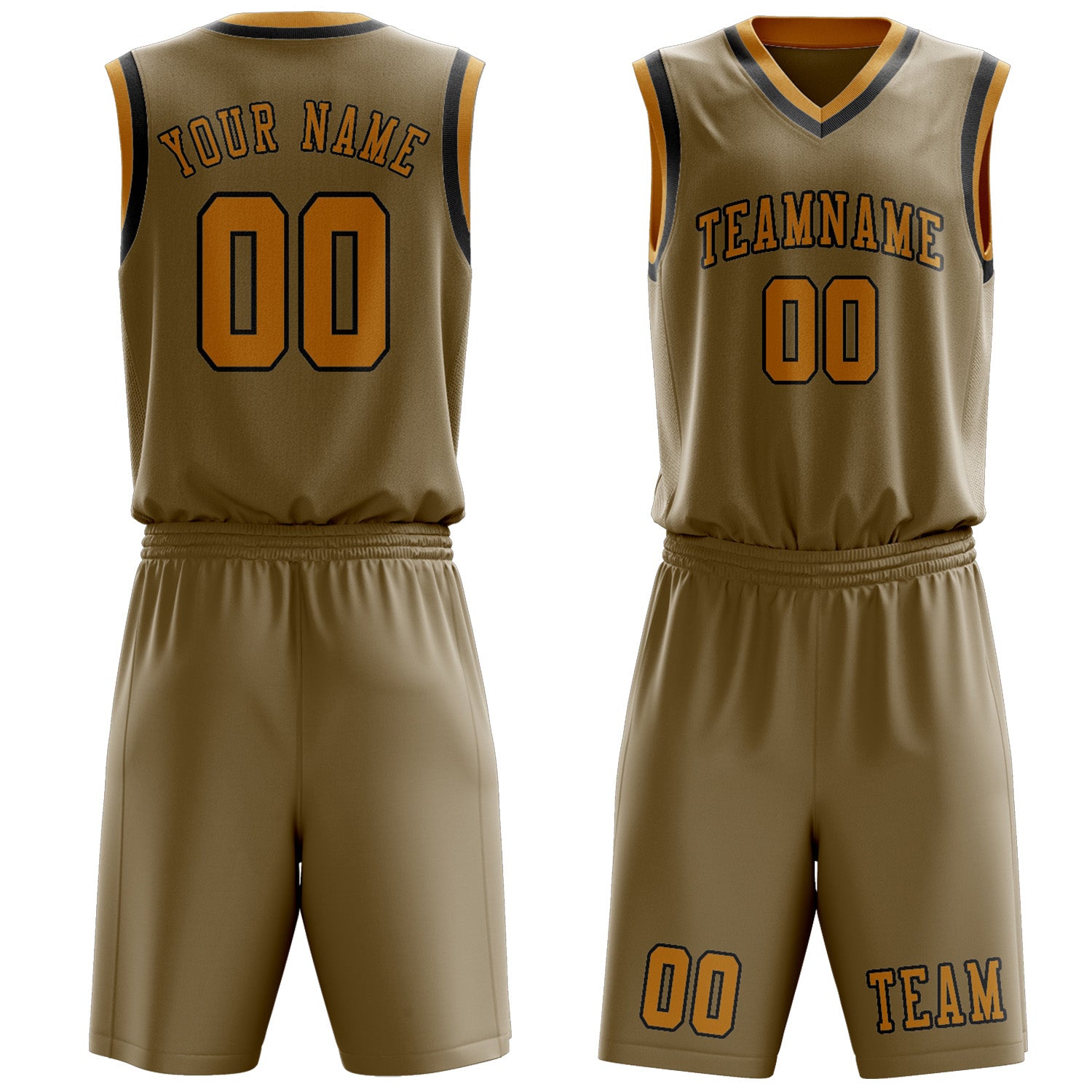 Benutzerdefiniertes Professionelles Hellkhaki Gelb Basketballtrikot-Set