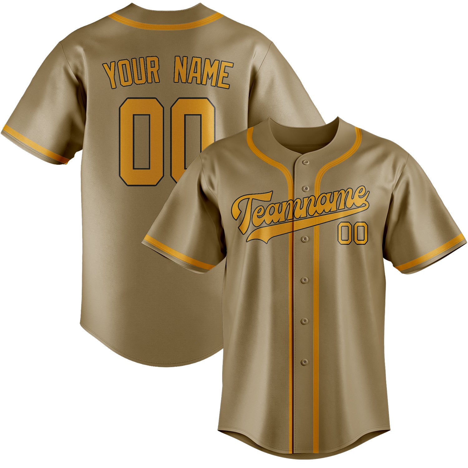 Benutzerdefiniertes Professionelles Hellkhaki Gelb Baseballtrikot