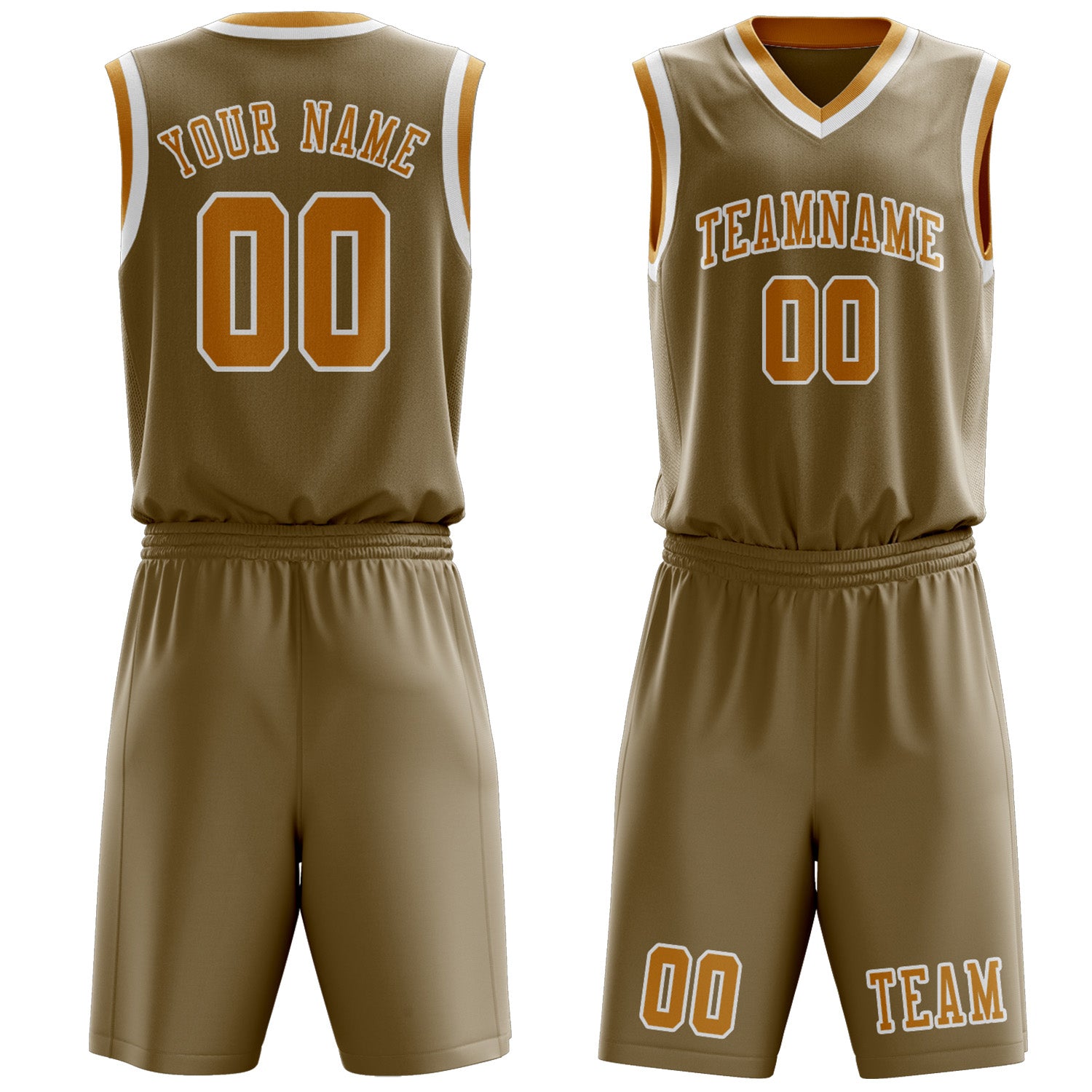 Benutzerdefiniertes Professionelles Hellkhaki Gelb Basketballtrikot-Set