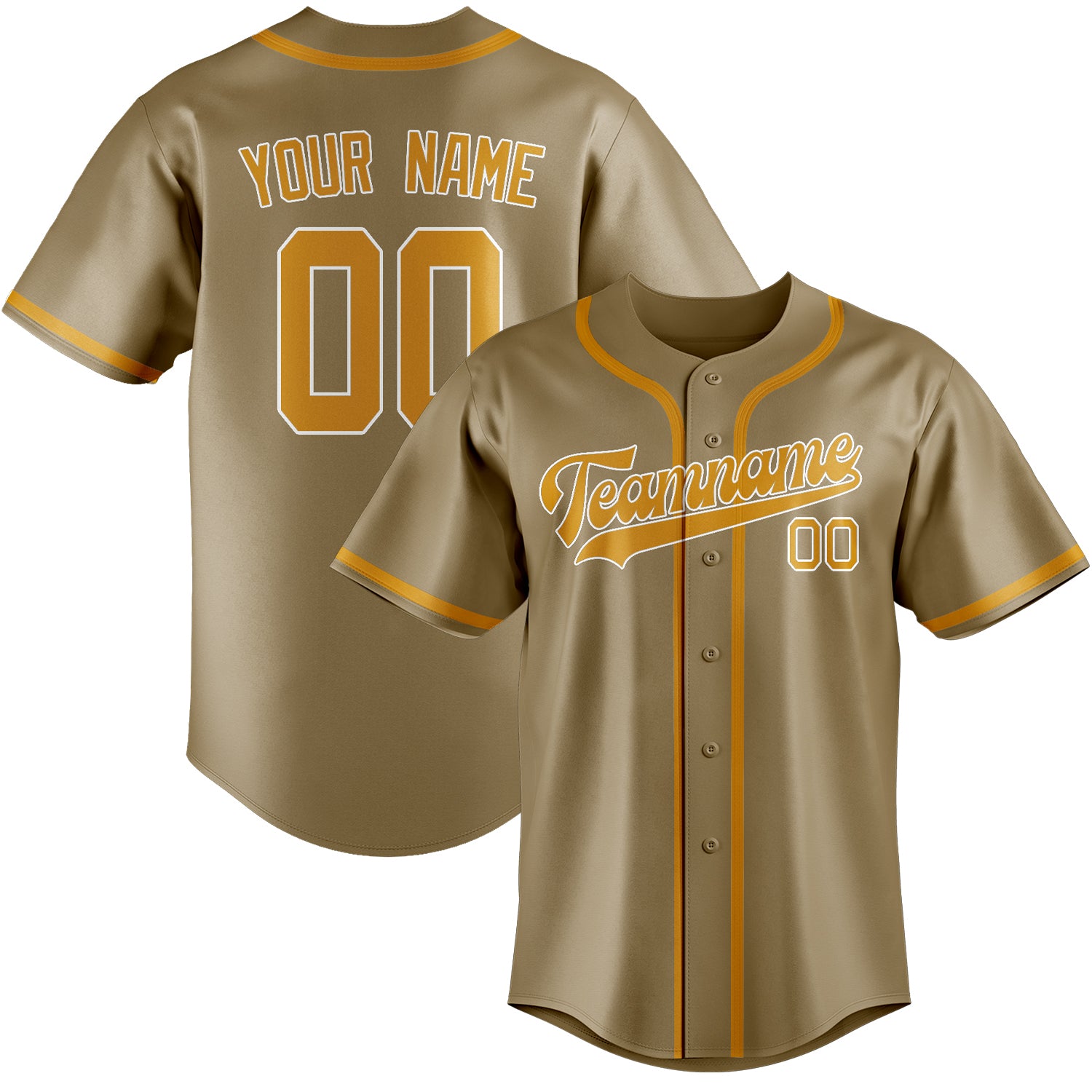 Benutzerdefiniertes Professionelles Hellkhaki Gelb Baseballtrikot