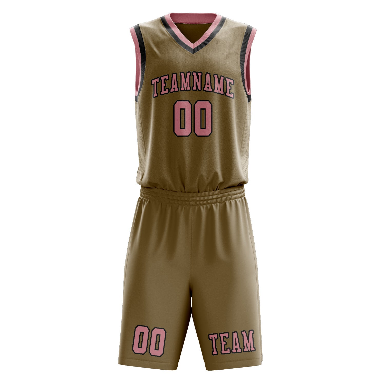 Benutzerdefiniertes Professionelles Hellkhaki Rosa Basketballtrikot-Set