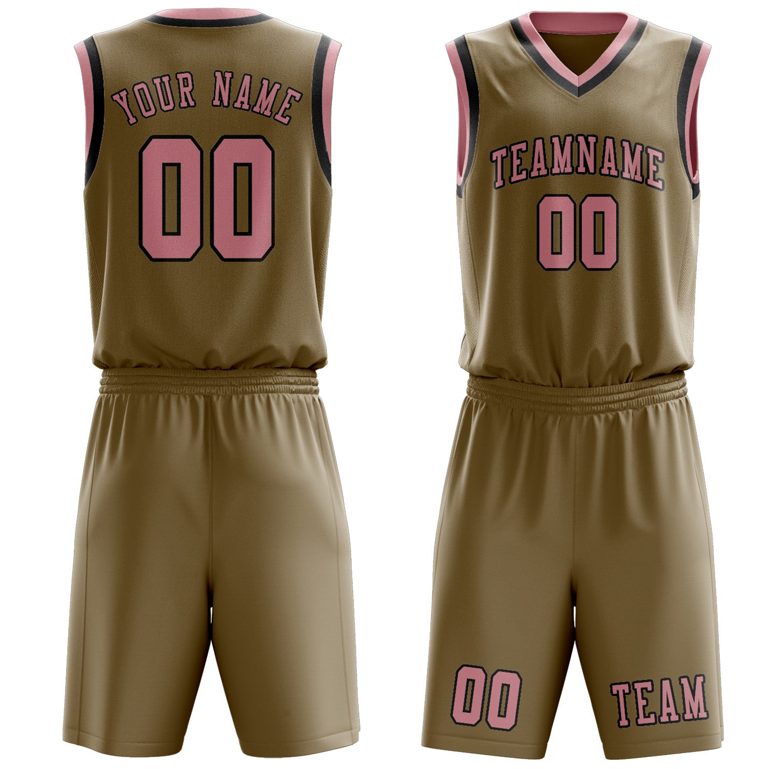 Benutzerdefiniertes Professionelles Hellkhaki Rosa Basketballtrikot-Set