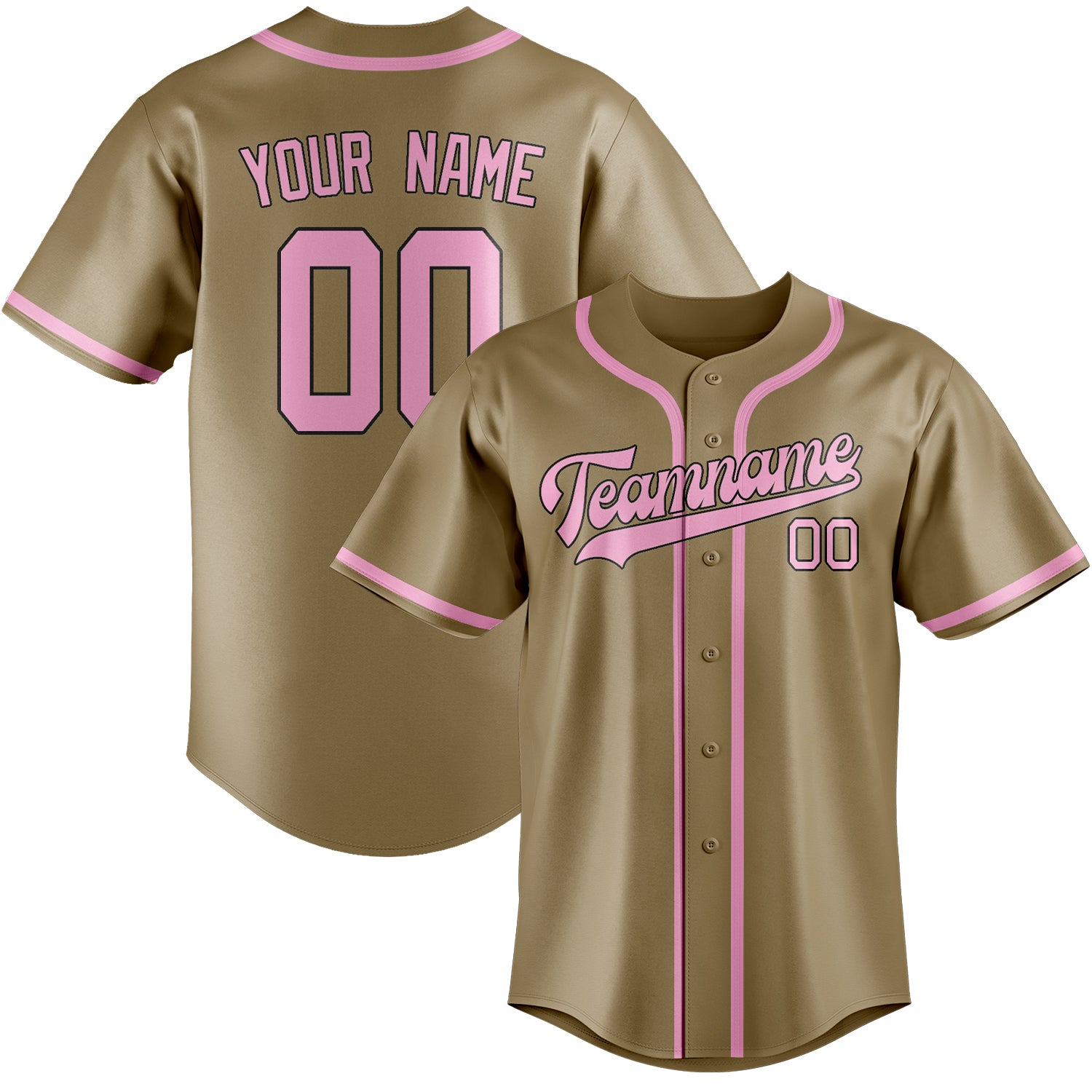 Benutzerdefiniertes Professionelles Hellkhaki Rosa Baseballtrikot