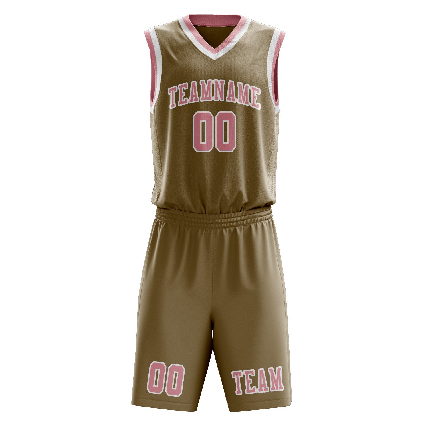 Benutzerdefiniertes Professionelles Hellkhaki Rosa Basketballtrikot-Set