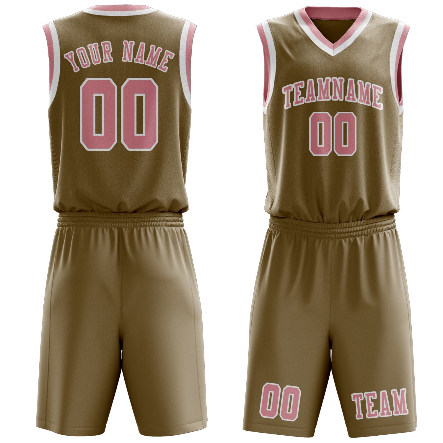 Benutzerdefiniertes Professionelles Hellkhaki Rosa Basketballtrikot-Set