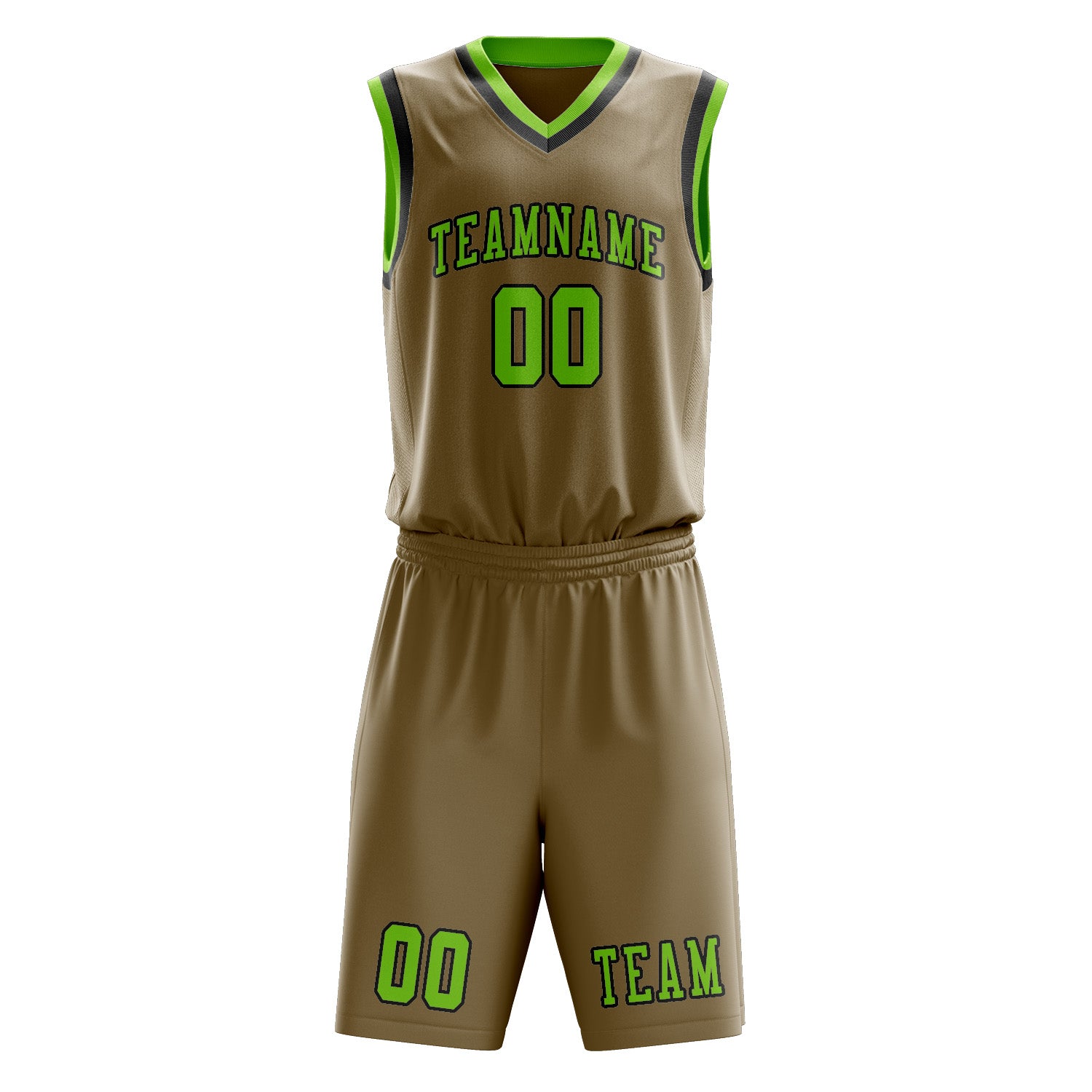 Benutzerdefiniertes Professionelles Hellkhaki Smaragdgrün Basketballtrikot-Set