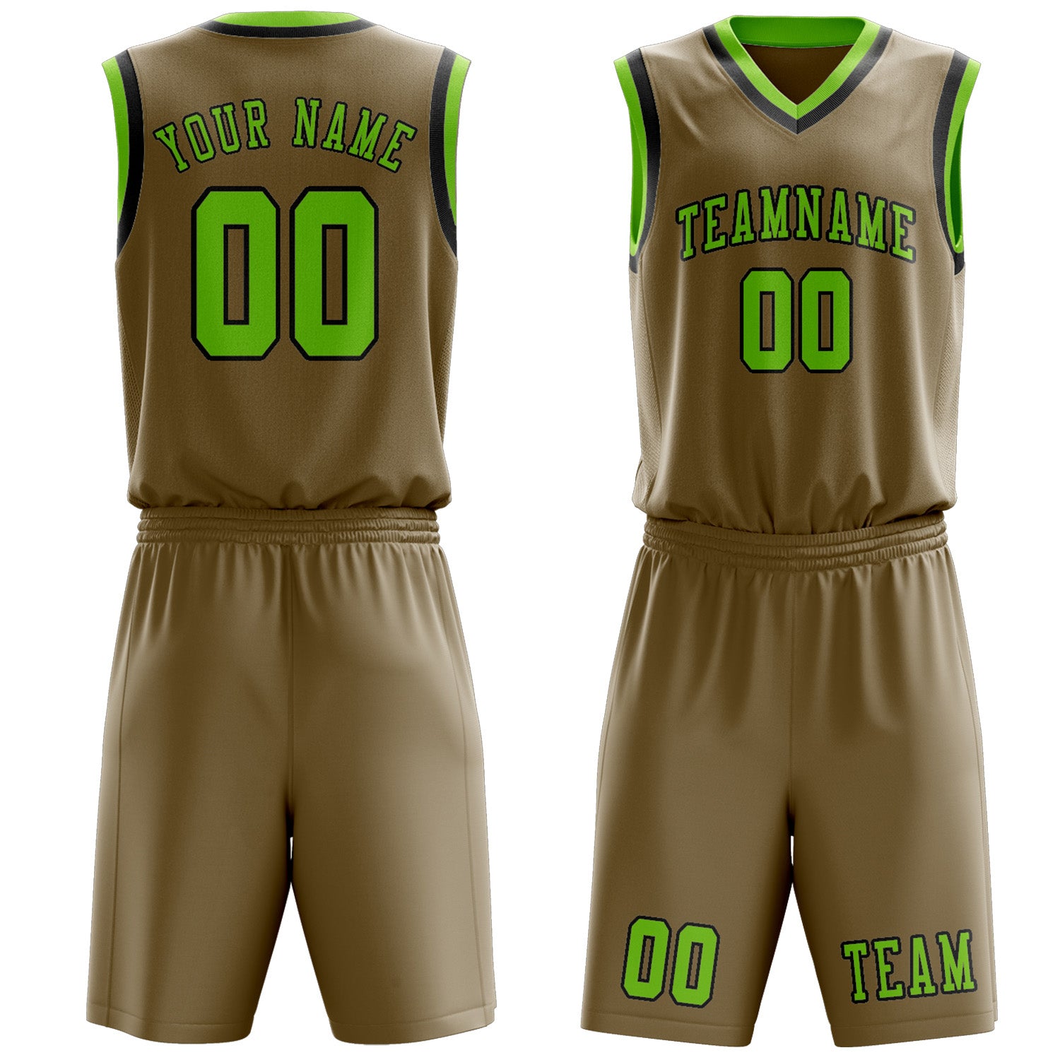 Benutzerdefiniertes Professionelles Hellkhaki Smaragdgrün Basketballtrikot-Set