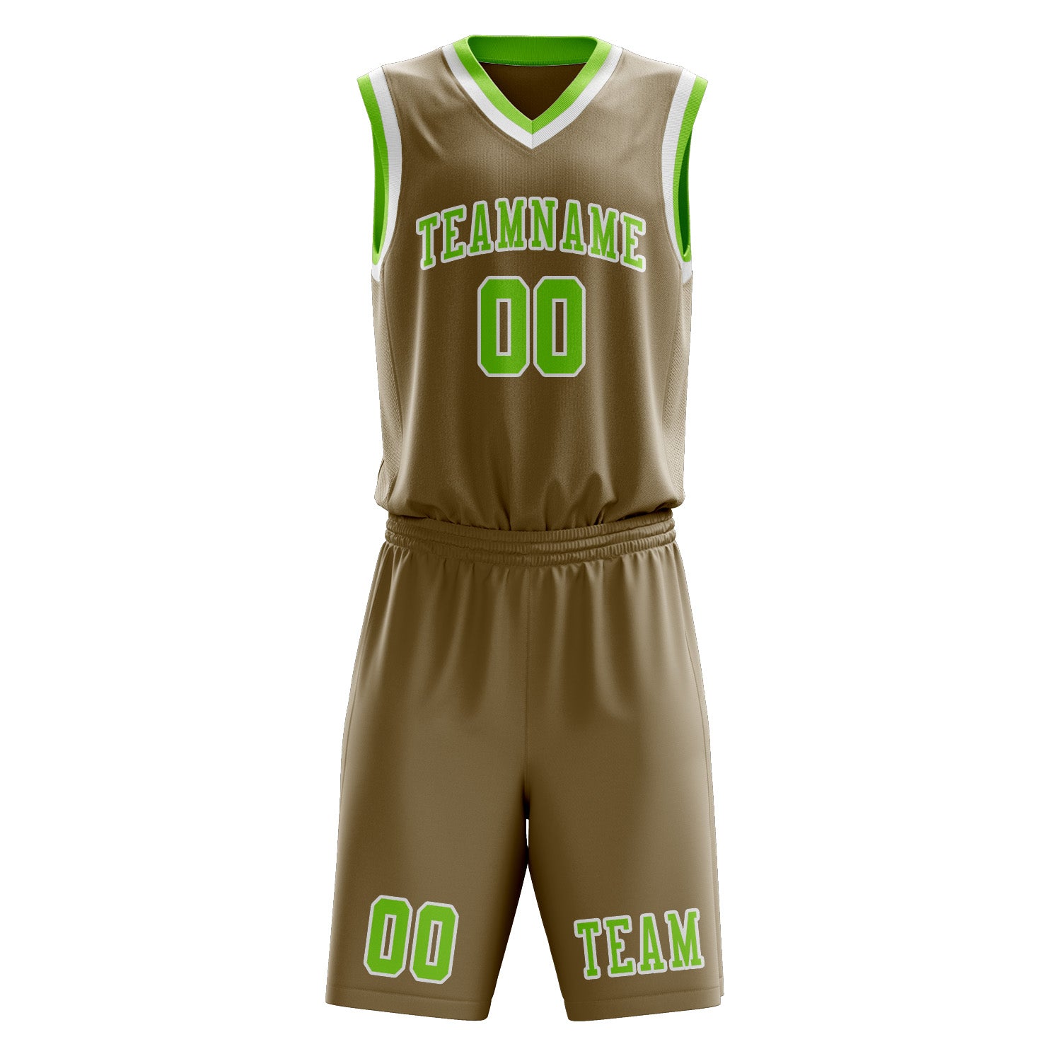 Benutzerdefiniertes Professionelles Hellkhaki Smaragdgrün Basketballtrikot-Set