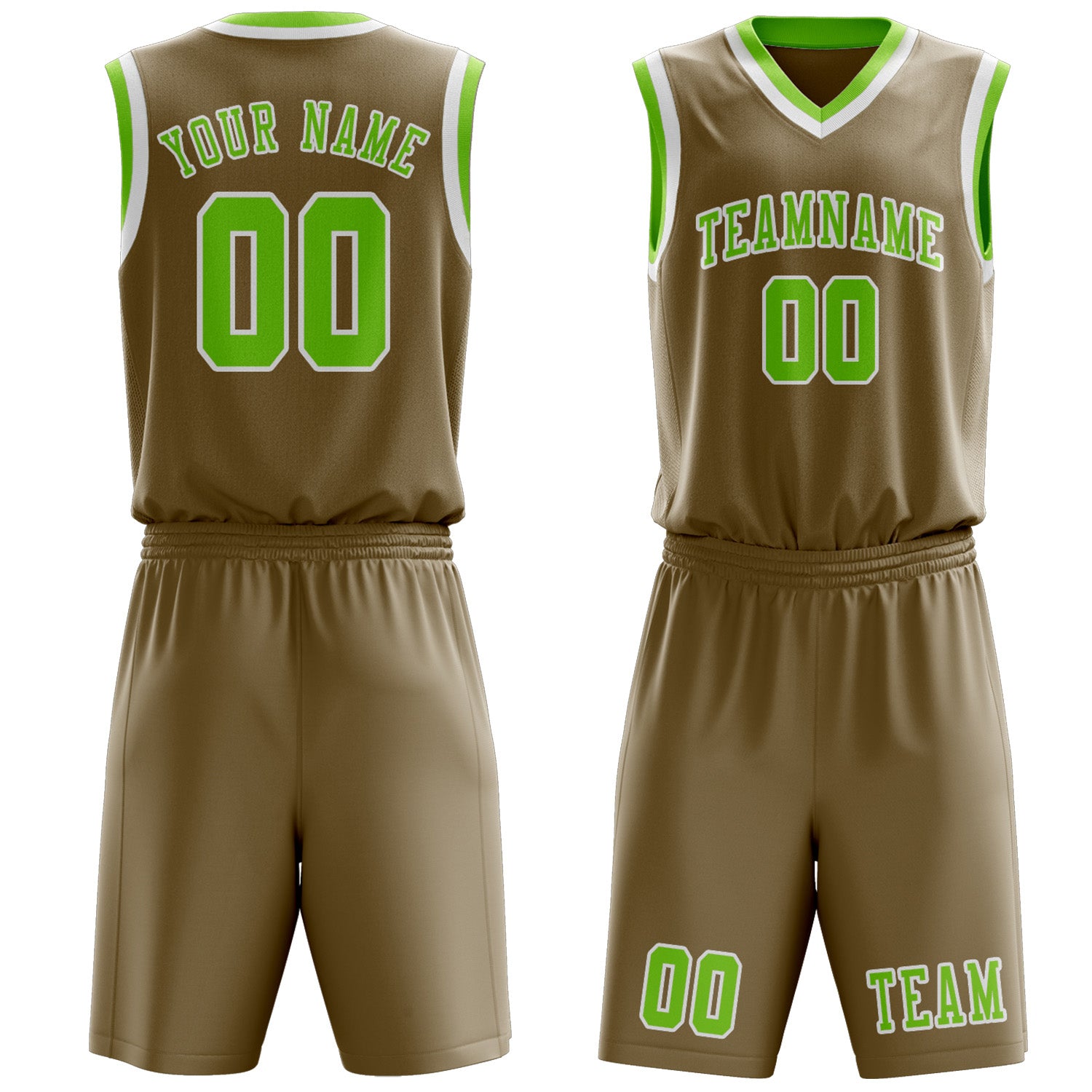 Benutzerdefiniertes Professionelles Hellkhaki Smaragdgrün Basketballtrikot-Set