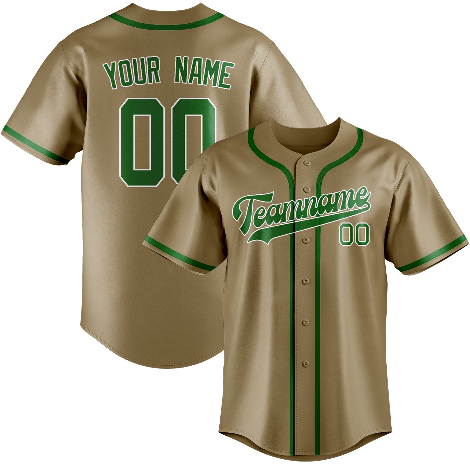 Benutzerdefiniertes Professionelles Hellkhaki Smaragdgrün Baseballtrikot