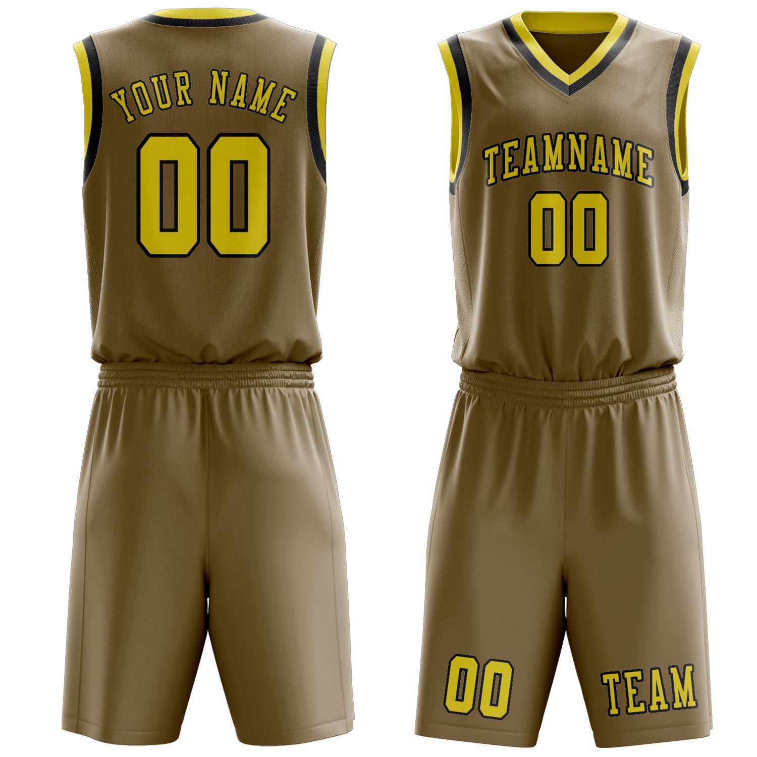Benutzerdefiniertes Professionelles Hellkhaki Schwarz Basketballtrikot-Set