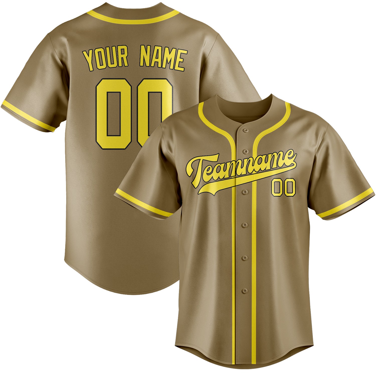 Benutzerdefiniertes Professionelles Hellkhaki Blassgelb Baseballtrikot