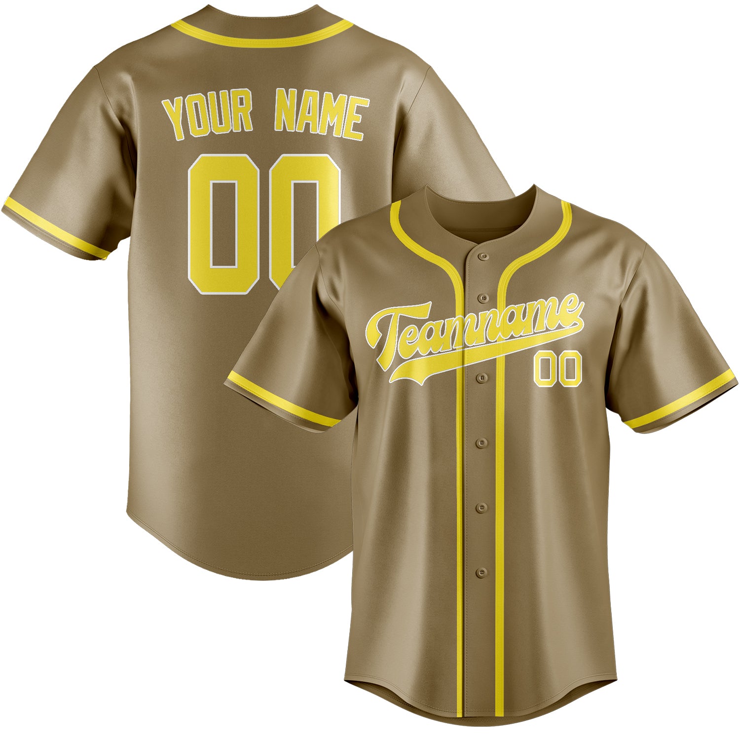 Benutzerdefiniertes Professionelles Hellkhaki Blassgelb Baseballtrikot