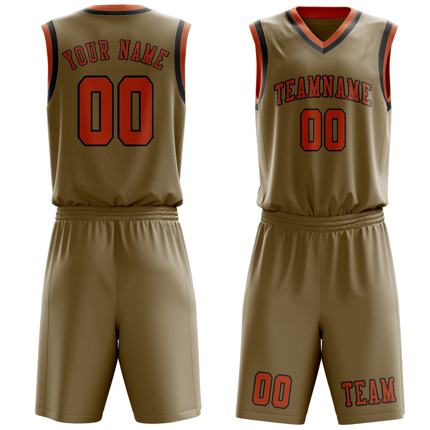 Benutzerdefiniertes Professionelles Hellkhaki Orange Basketballtrikot-Set