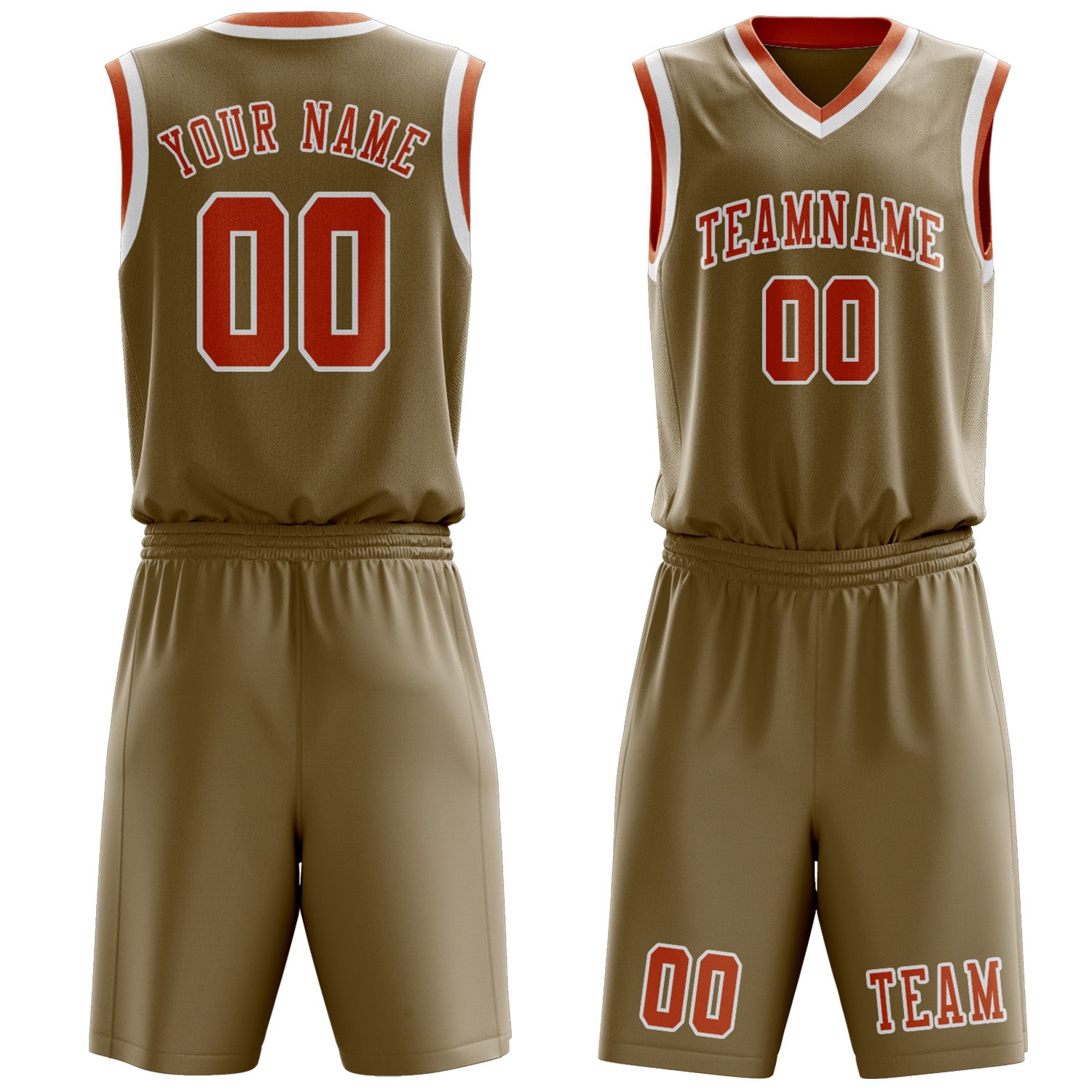 Benutzerdefiniertes Professionelles Hellkhaki Orange Basketballtrikot-Set