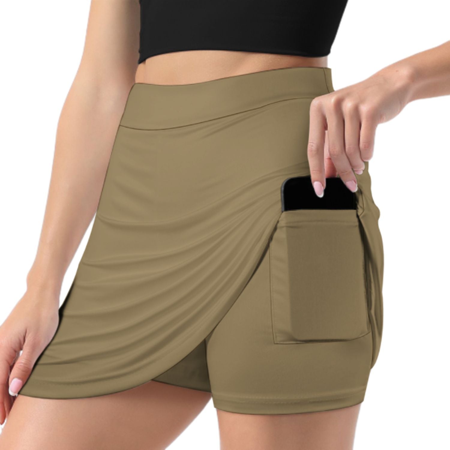 Gonna-pantalone a trapezio in kaki chiaro e oro su misura