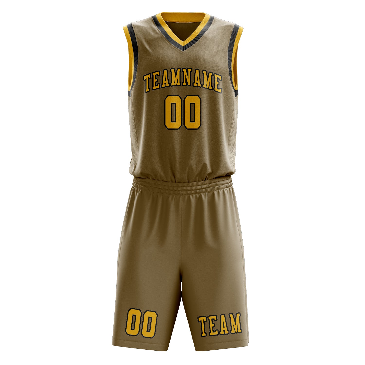 Benutzerdefiniertes Professionelles Hellkhaki Gold Basketballtrikot-Set