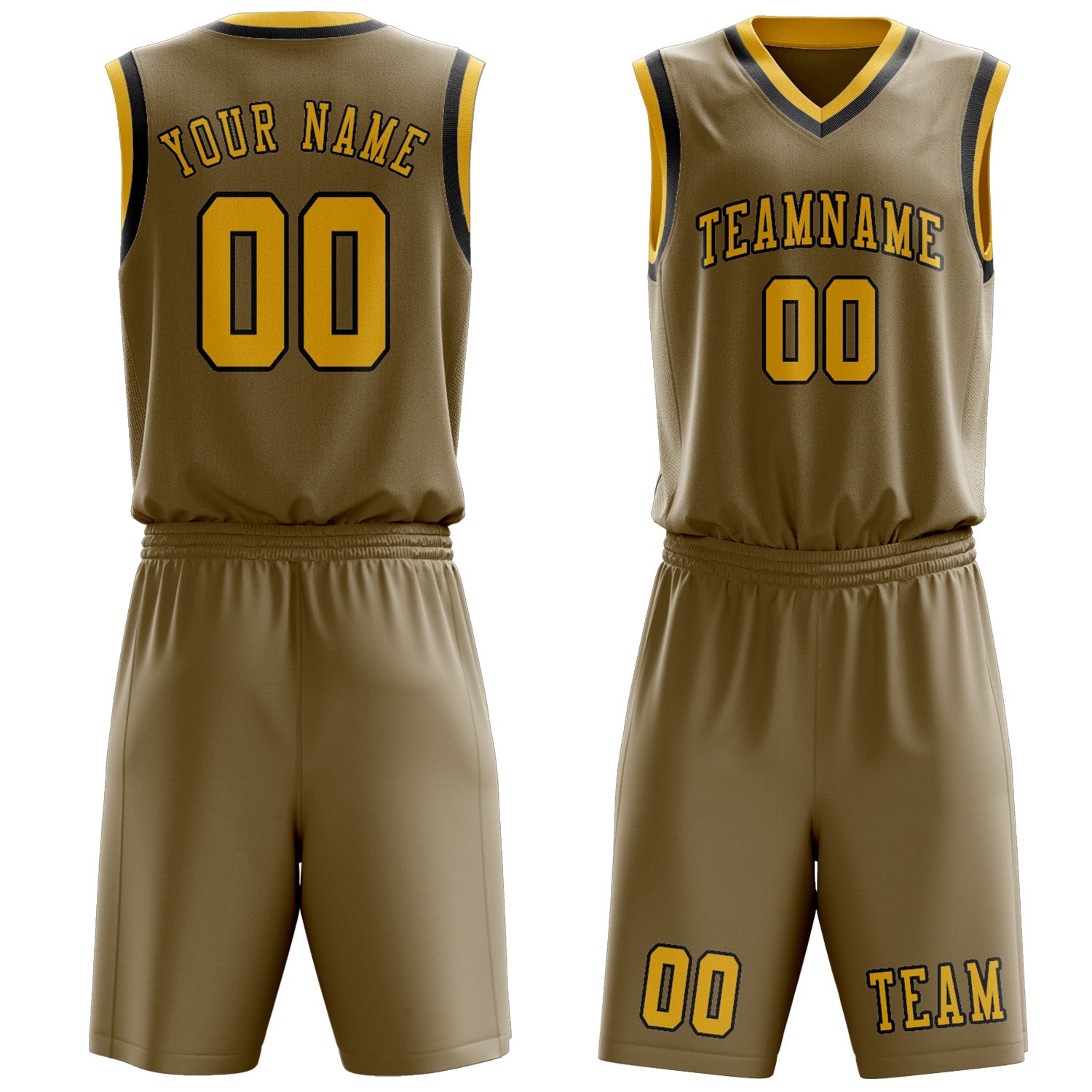 Benutzerdefiniertes Professionelles Hellkhaki Gold Basketballtrikot-Set