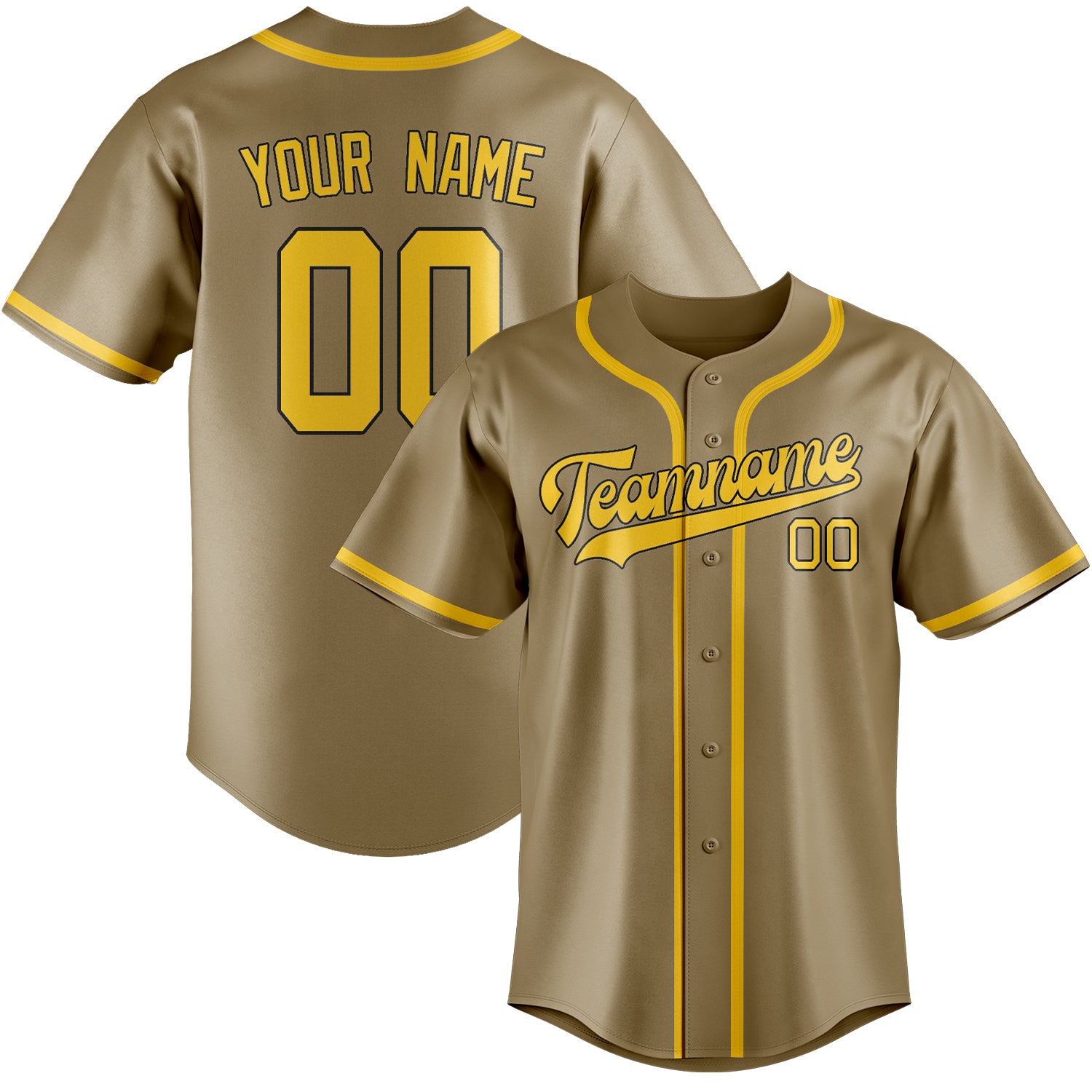 Benutzerdefiniertes Professionelles Hellkhaki Gold Baseballtrikot