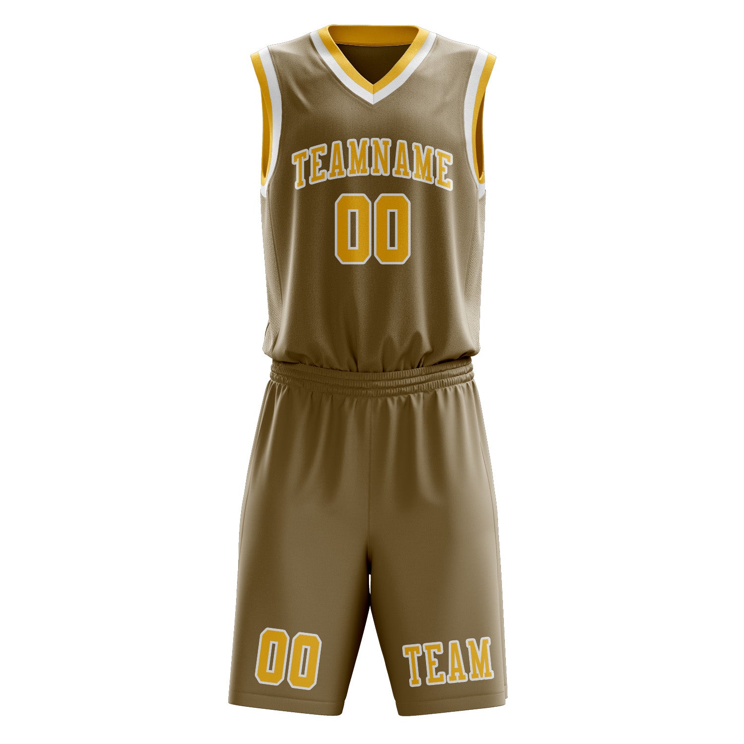 Benutzerdefiniertes Professionelles Hellkhaki Gold Basketballtrikot-Set