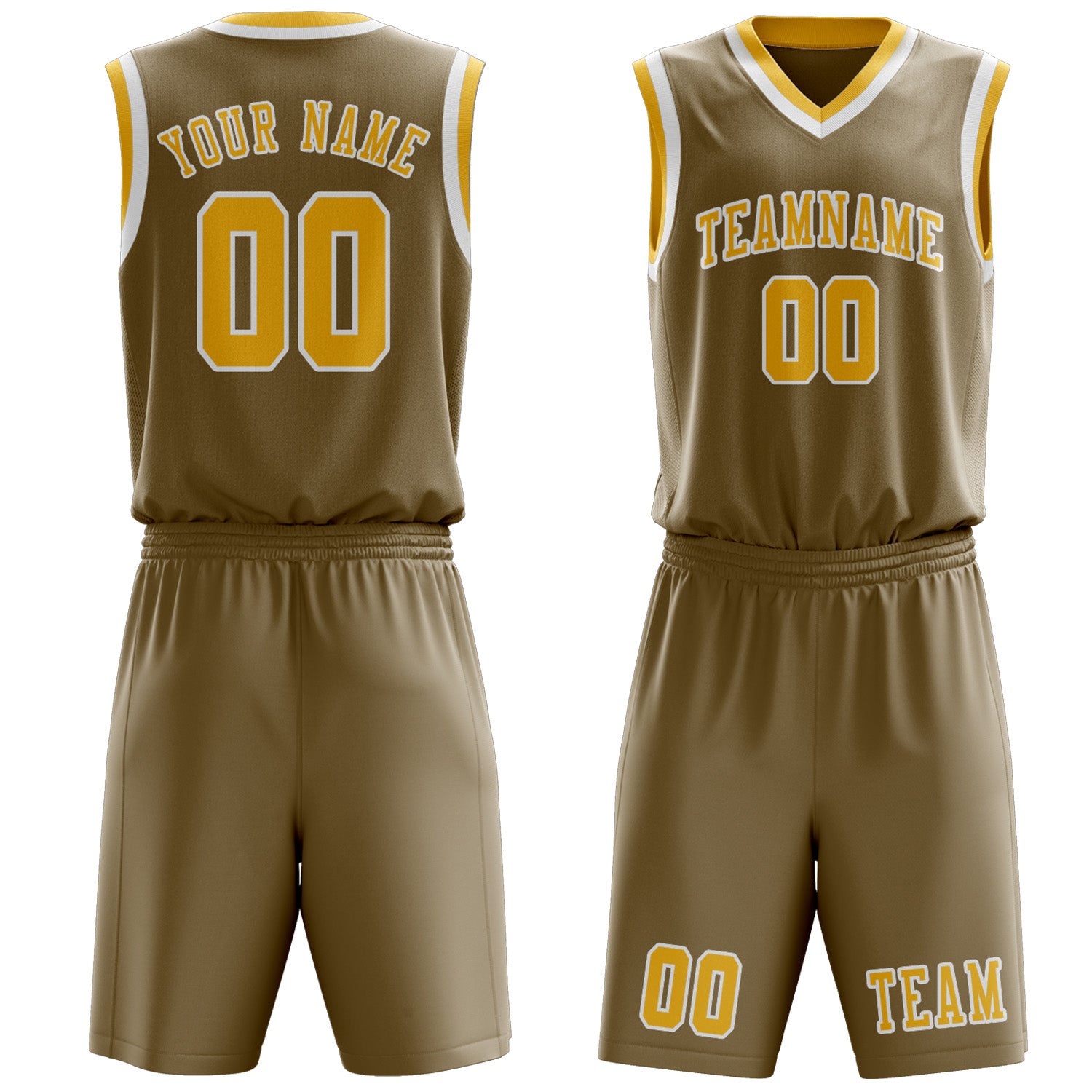 Benutzerdefiniertes Professionelles Hellkhaki Gold Basketballtrikot-Set