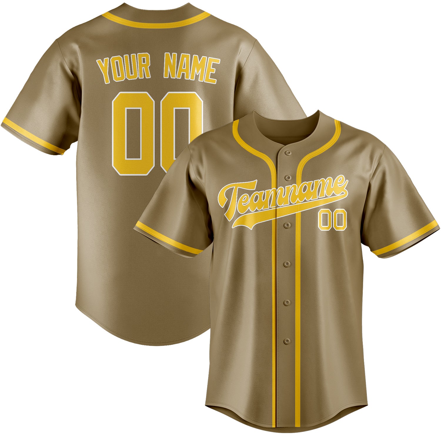 Benutzerdefiniertes Professionelles Hellkhaki Gold Baseballtrikot