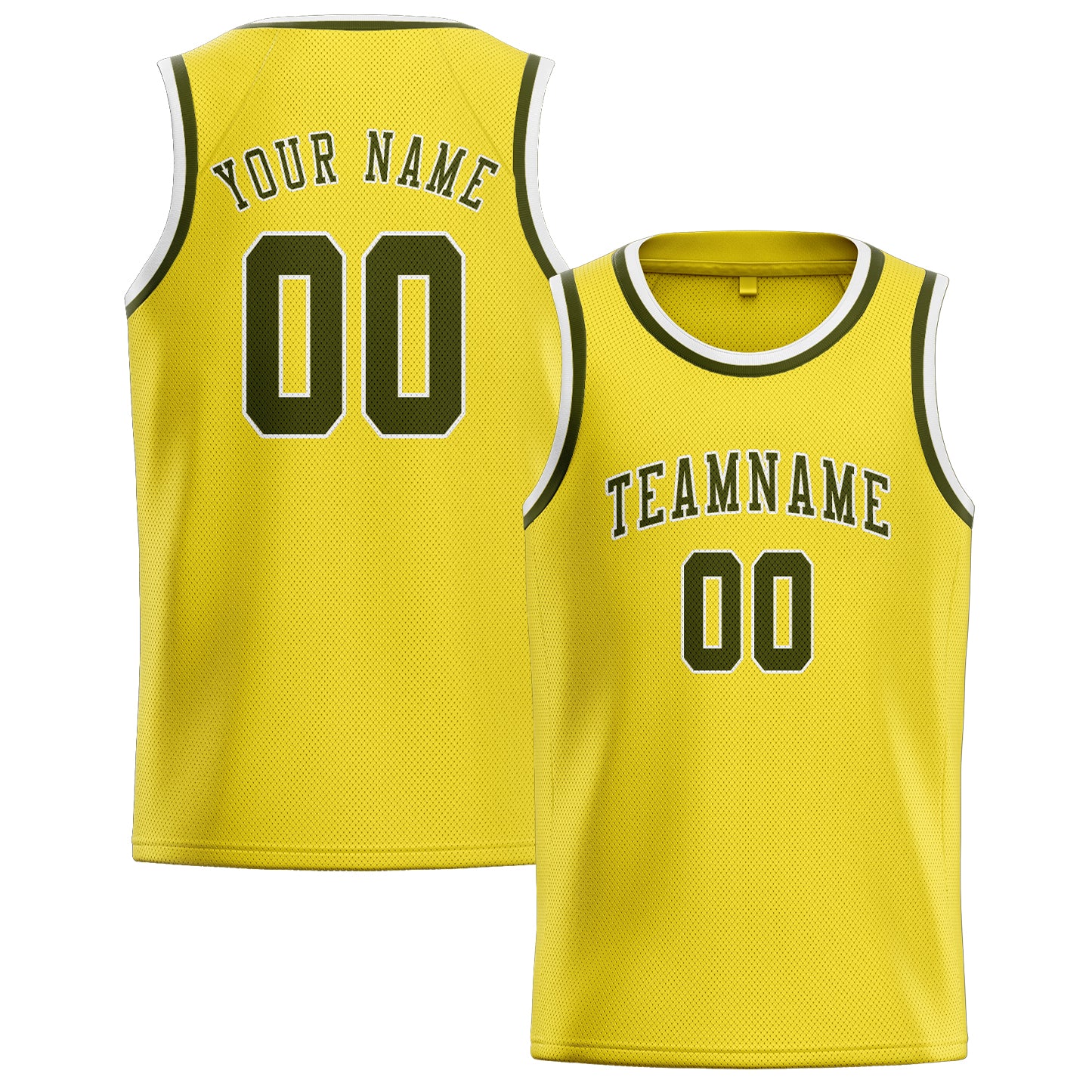 Benutzerdefiniertes Professionelles Blassgelb Dunkles Oliv Basketballtrikot