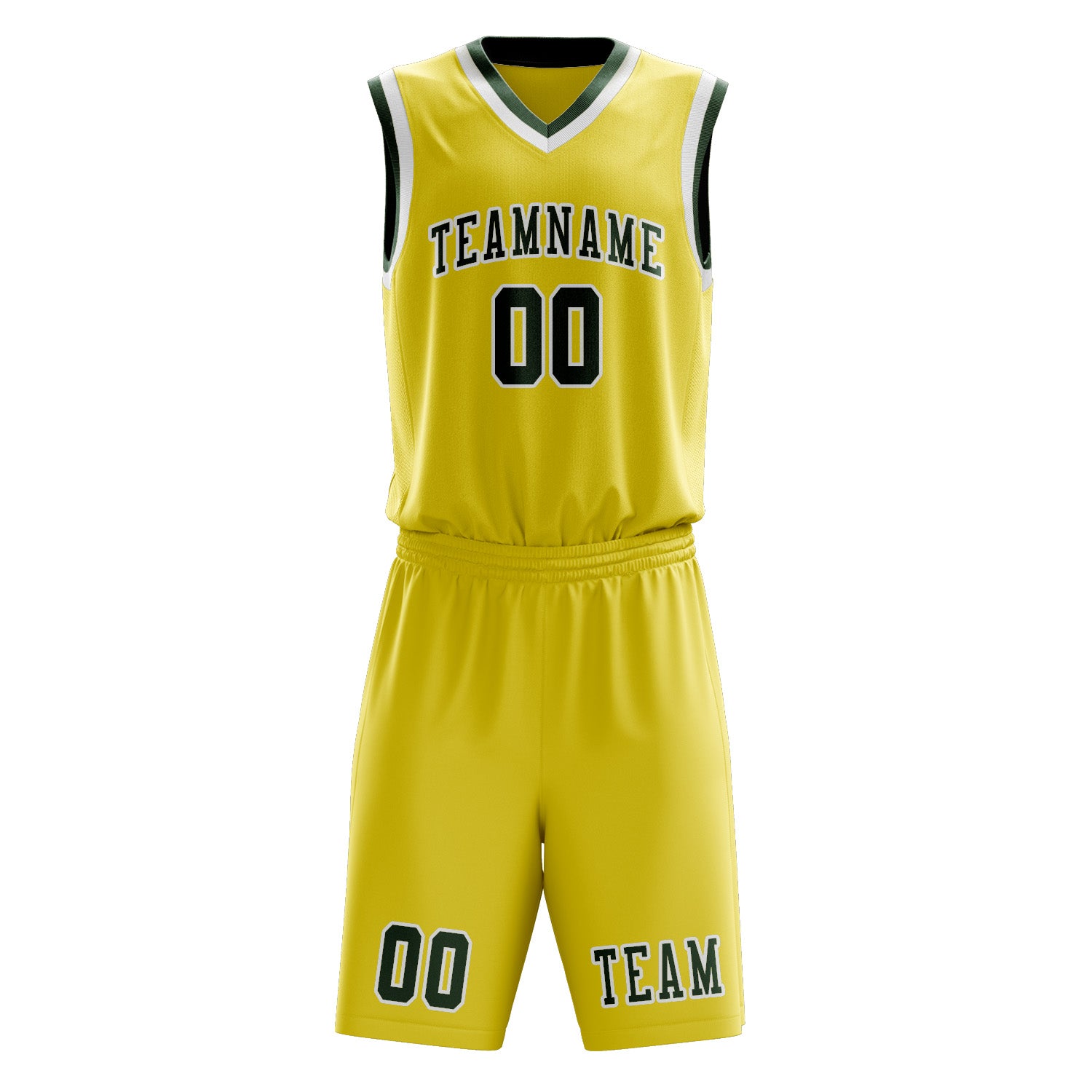 Benutzerdefiniertes Professionelles Blassgelb Tannengrün Basketballtrikot-Set