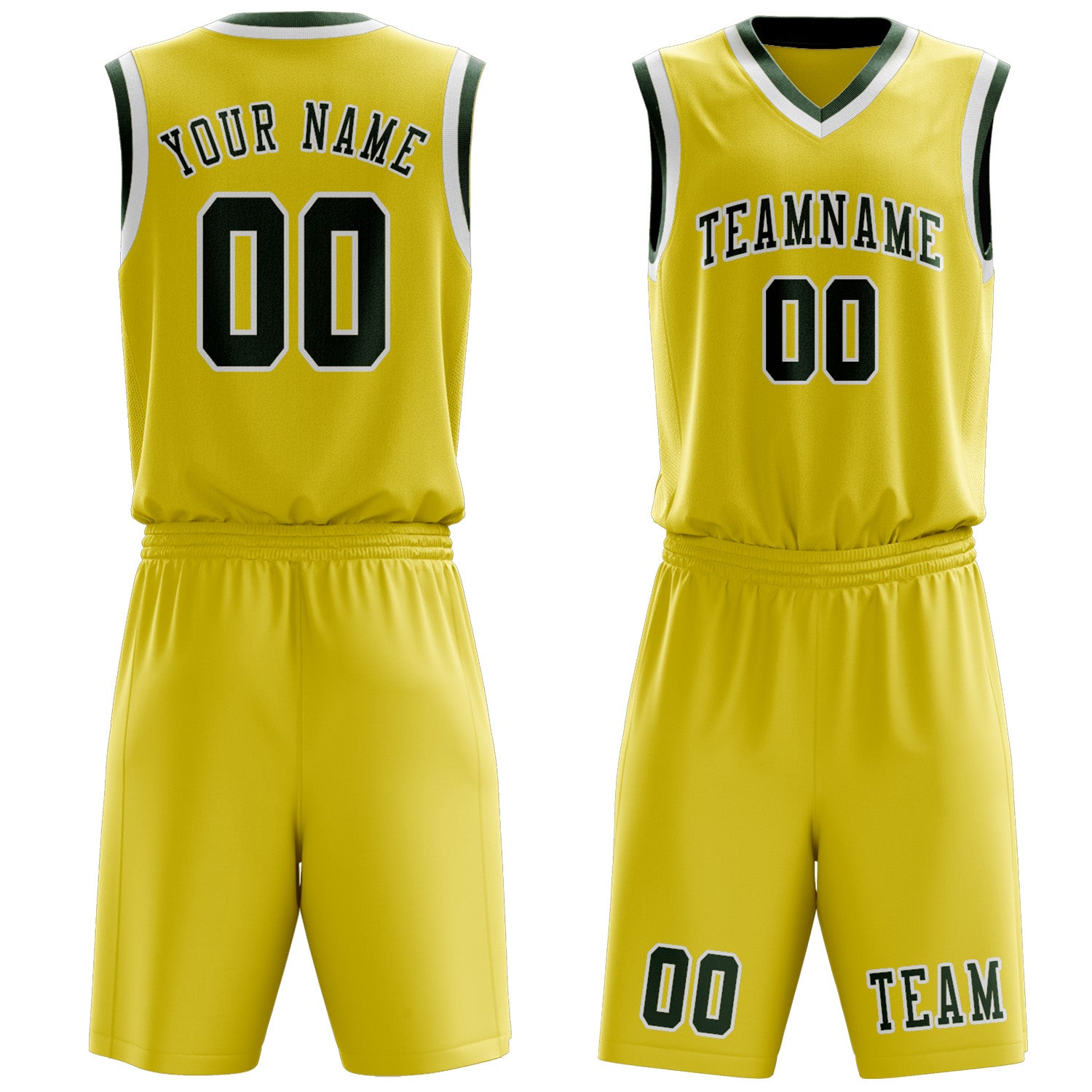 Benutzerdefiniertes Professionelles Blassgelb Tannengrün Basketballtrikot-Set