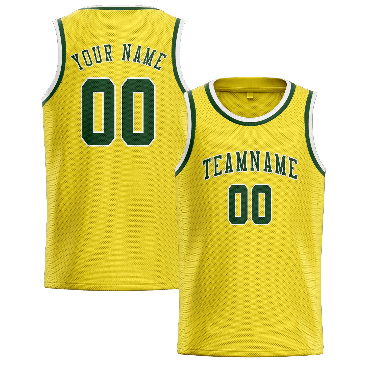 Benutzerdefiniertes Professionelles Blassgelb Tannengrün Basketballtrikot