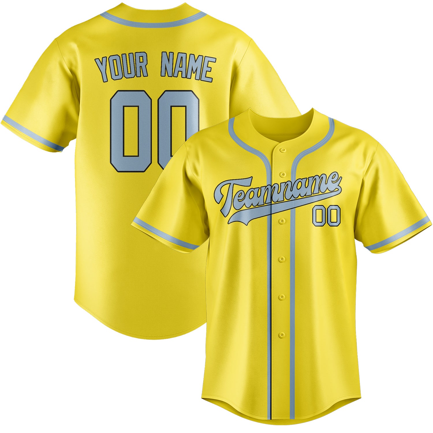 Benutzerdefiniertes Professionelles Blassgelb Hellblau Baseballtrikot