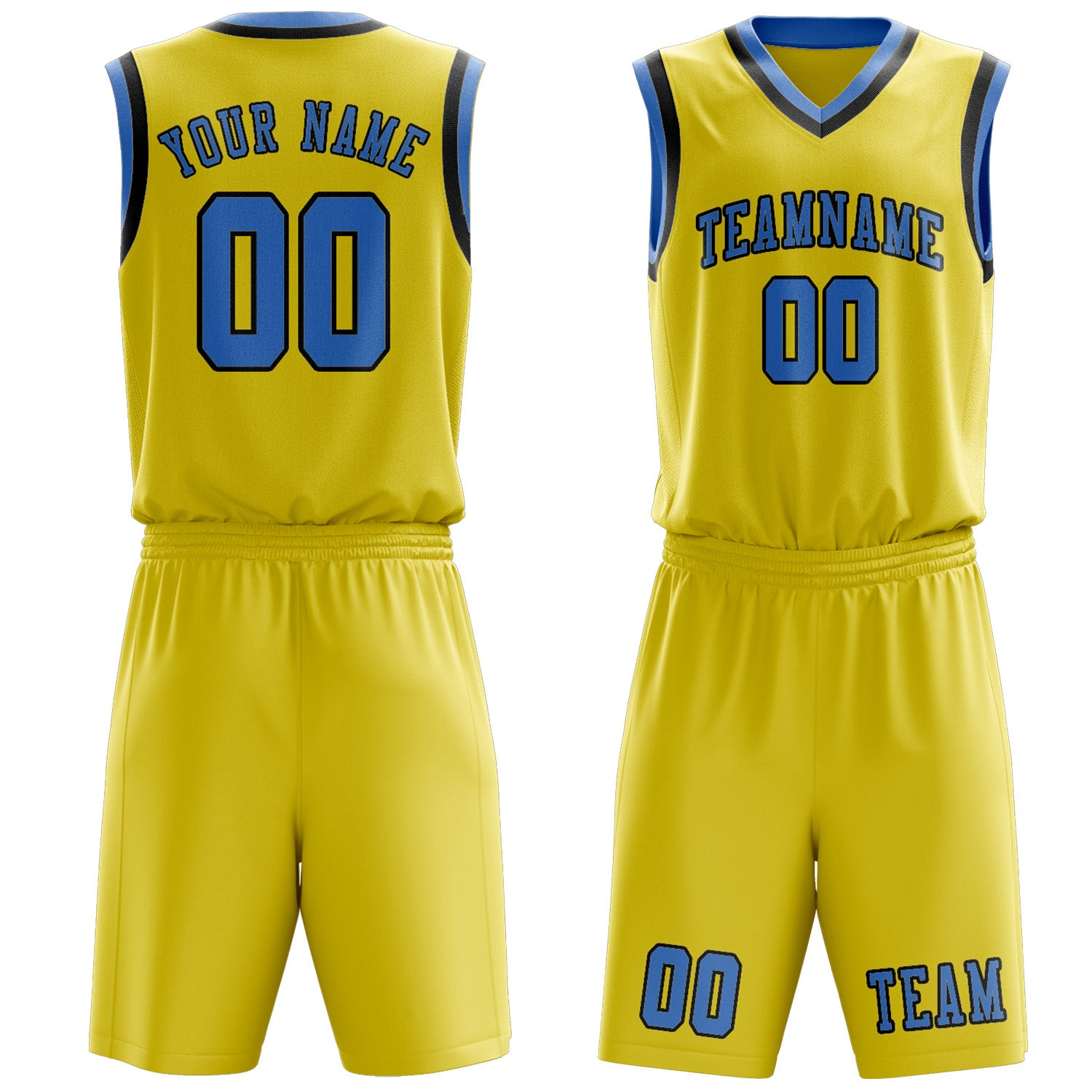 Benutzerdefiniertes Professionelles Blassgelb Hellblau Basketballtrikot-Set