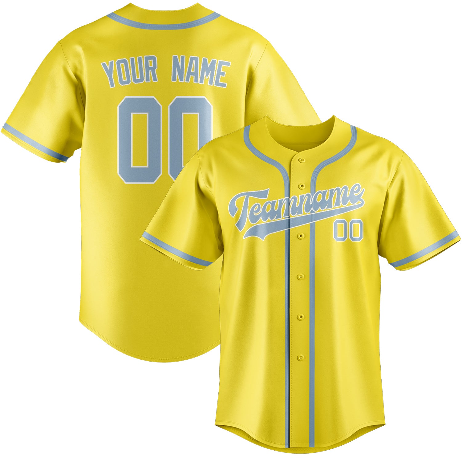 Benutzerdefiniertes Professionelles Blassgelb Hellblau Baseballtrikot