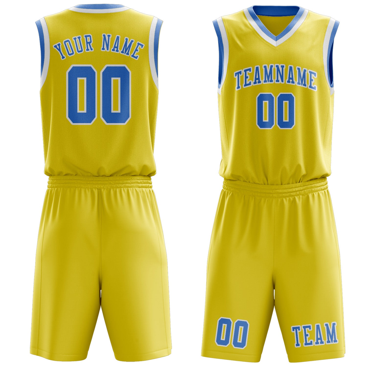 Benutzerdefiniertes Professionelles Blassgelb Hellblau Basketballtrikot-Set