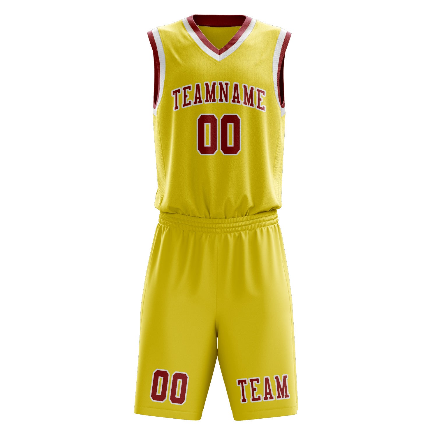 Benutzerdefiniertes Professionelles Blassgelb Rot Basketballtrikot-Set